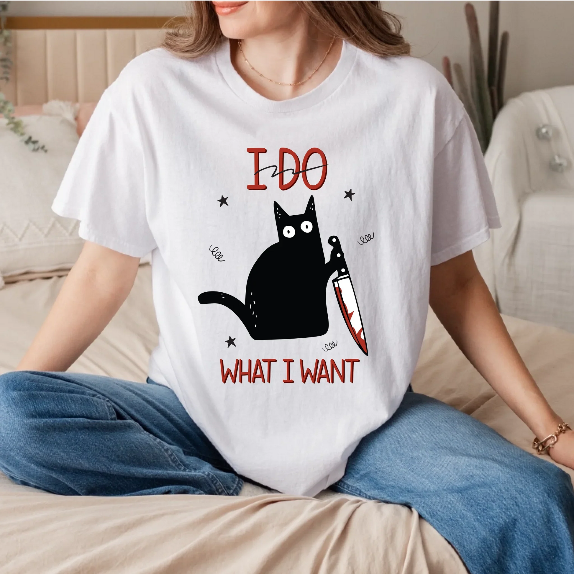 Funny Cat Shirt – I Do What I Want – Black Cat with Knife T-Shirt Gift Hoodie, Sweatshirt | InkThreadWorks.com (Image 2)