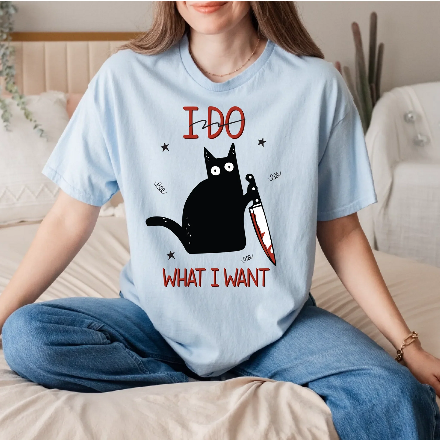 Funny Cat Shirt – I Do What I Want – Black Cat with Knife T-Shirt Gift Hoodie, Sweatshirt | InkThreadWorks.com (Image 4)