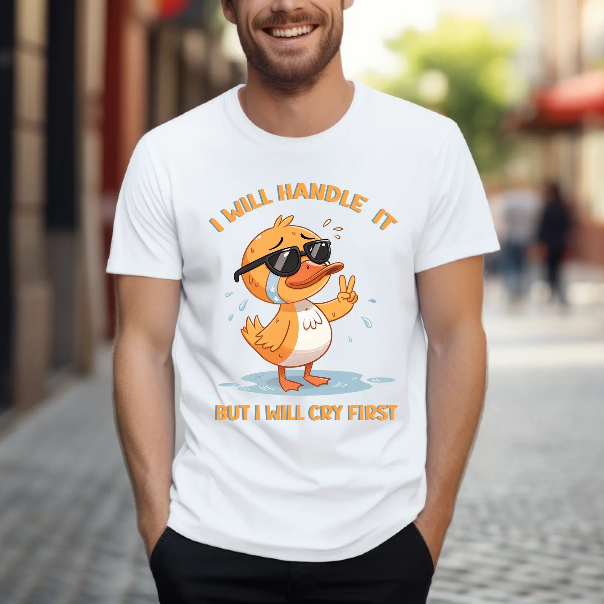 Funny Duck Shirt – I Will Handle It But I Will Cry First T-Shirt – Cute Cartoon Graphic Tee Hoodie, Sweatshirt (Image 4)