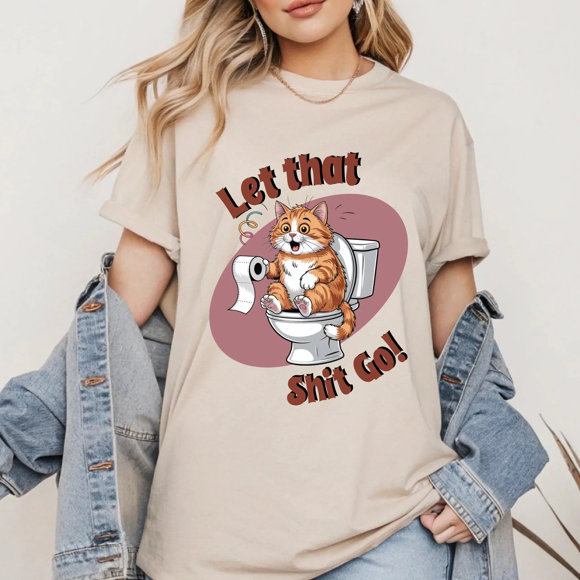 Funny Cat T-Shirt – Let That Shit Go – Cute Toilet Humor Tee Gift Hoodie, Sweatshirt | InkThreadWorks.com (Image 1)