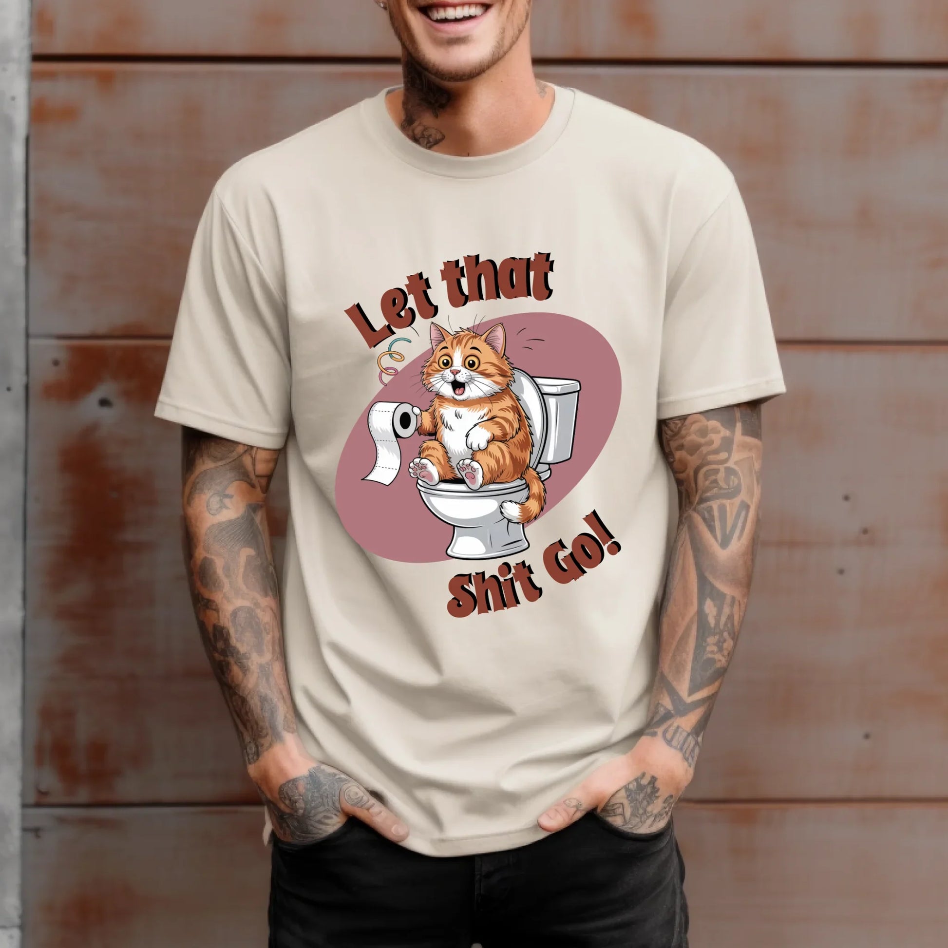 Funny Cat T-Shirt – Let That Shit Go – Cute Toilet Humor Tee Gift Hoodie, Sweatshirt | InkThreadWorks.com (Image 2)