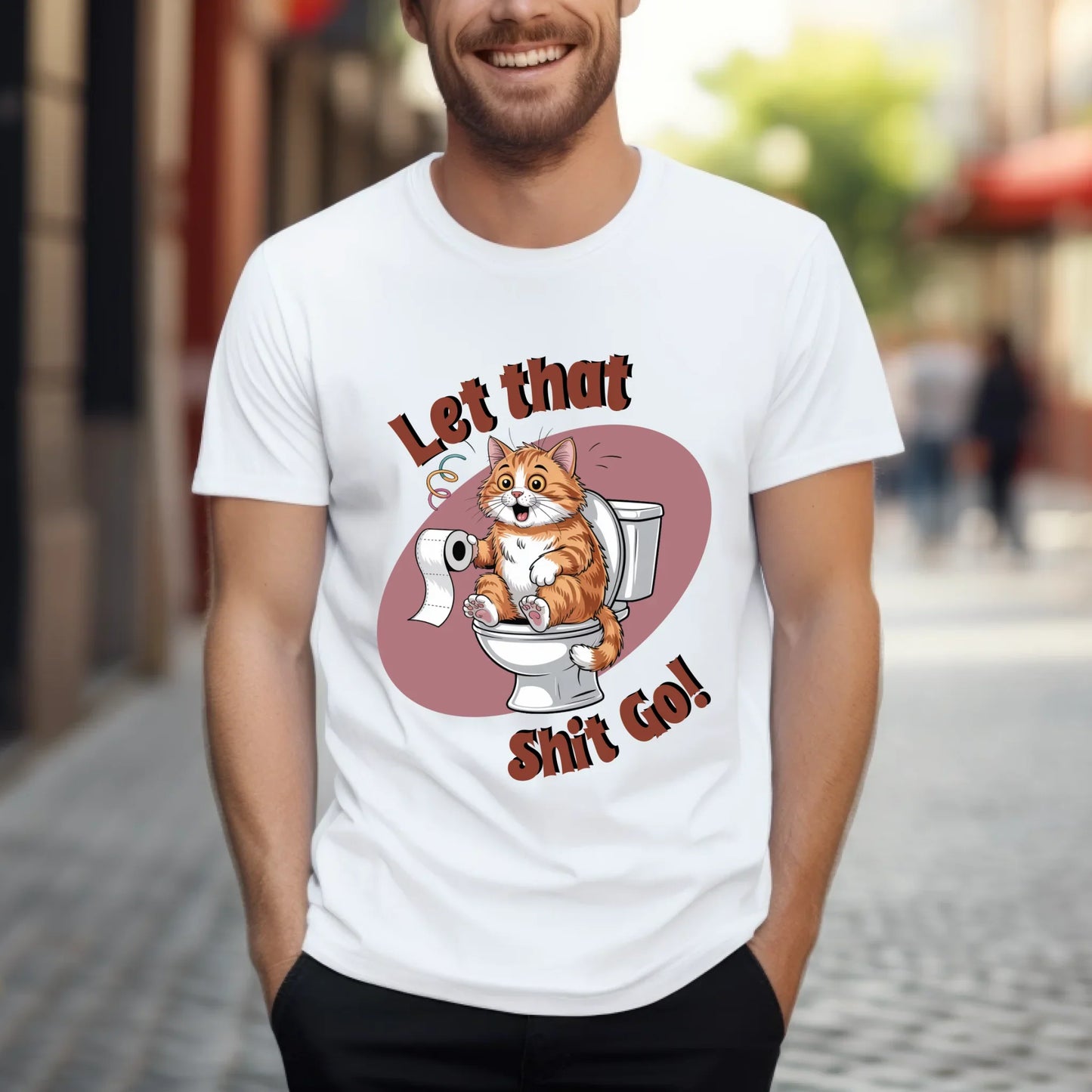 Funny Cat T-Shirt – Let That Shit Go – Cute Toilet Humor Tee Gift Hoodie, Sweatshirt | InkThreadWorks.com (Image 4)