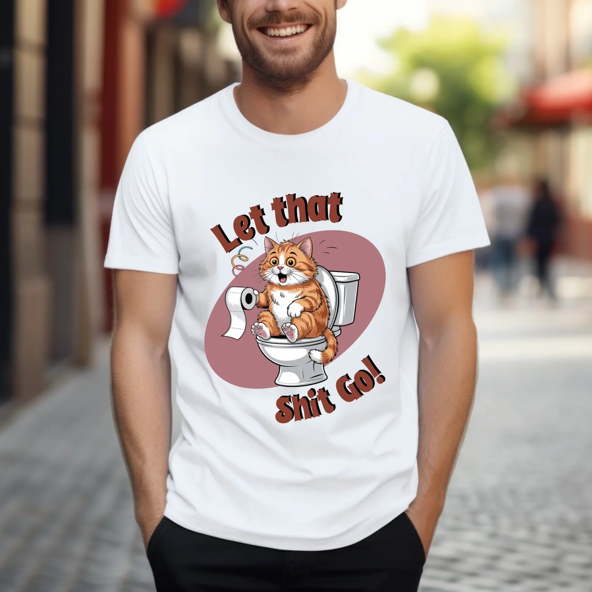 Funny Cat T-Shirt – Let That Shit Go – Cute Toilet Humor Tee Gift Hoodie, Sweatshirt | InkThreadWorks.com (Image 4)