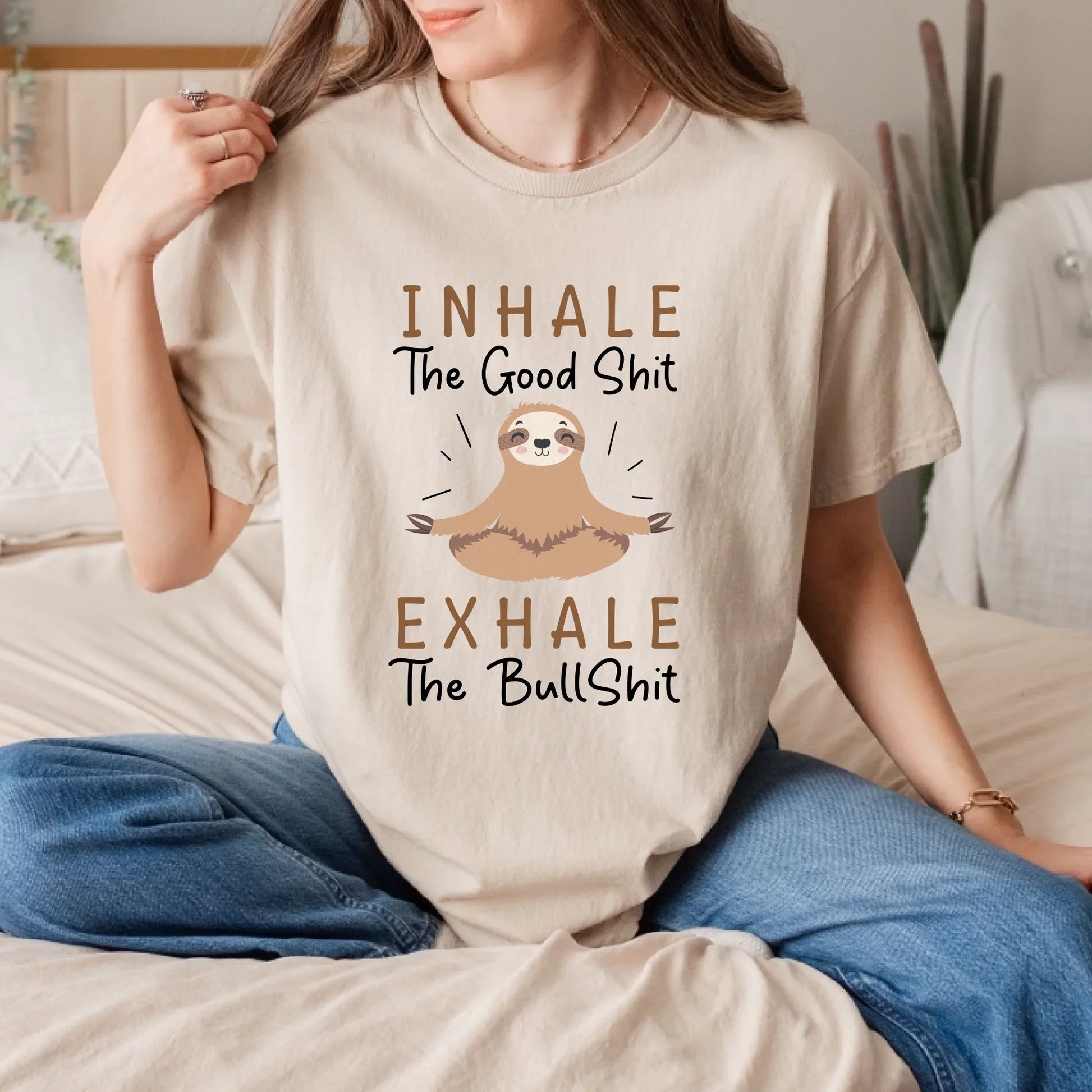Inhale The Good Shit Exhale The Bullshit Sloth Yoga T-Shirt Funny Tee Hoodie, Sweatshirt | InkThreadWorks.com (Image 2)