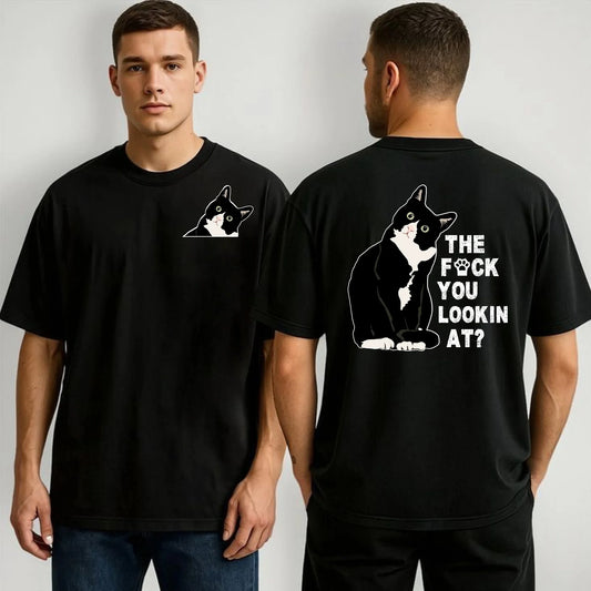 The F*ck You Lookin At Cat T-Shirt Funny Attitude Graphic Tee Hoodie, Sweatshirt | InkThreadWorks.com (Image 1)
