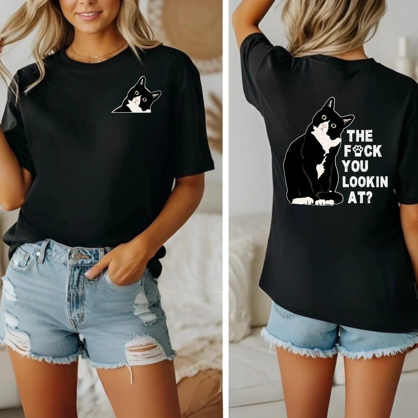 The F*ck You Lookin At Cat T-Shirt Funny Attitude Graphic Tee Hoodie, Sweatshirt | InkThreadWorks.com (Image 2)
