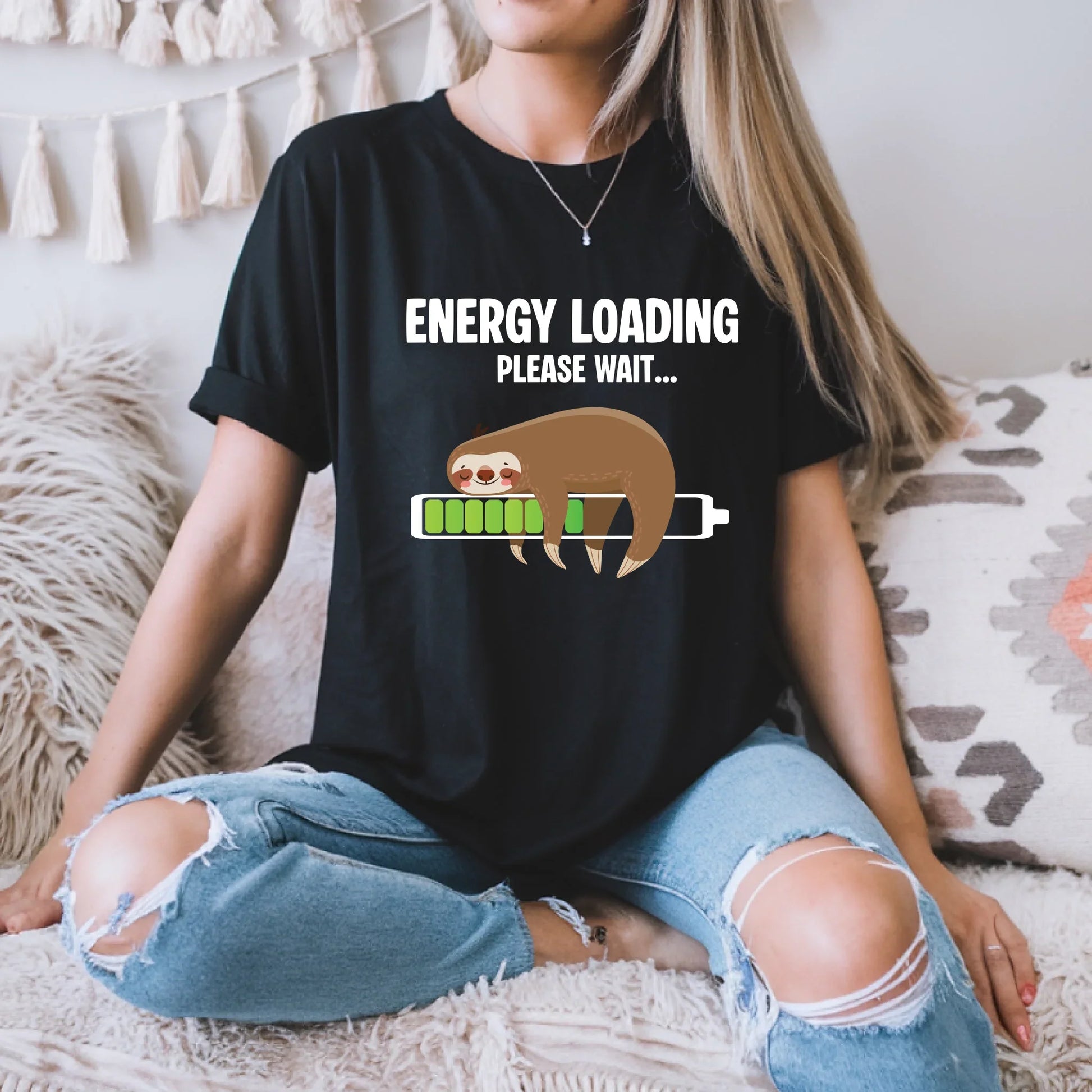 Energy Loading Please Wait Sloth T-Shirt Funny Lazy Nap Graphic Tee Hoodie, Sweatshirt | InkThreadWorks.com (Image 1)