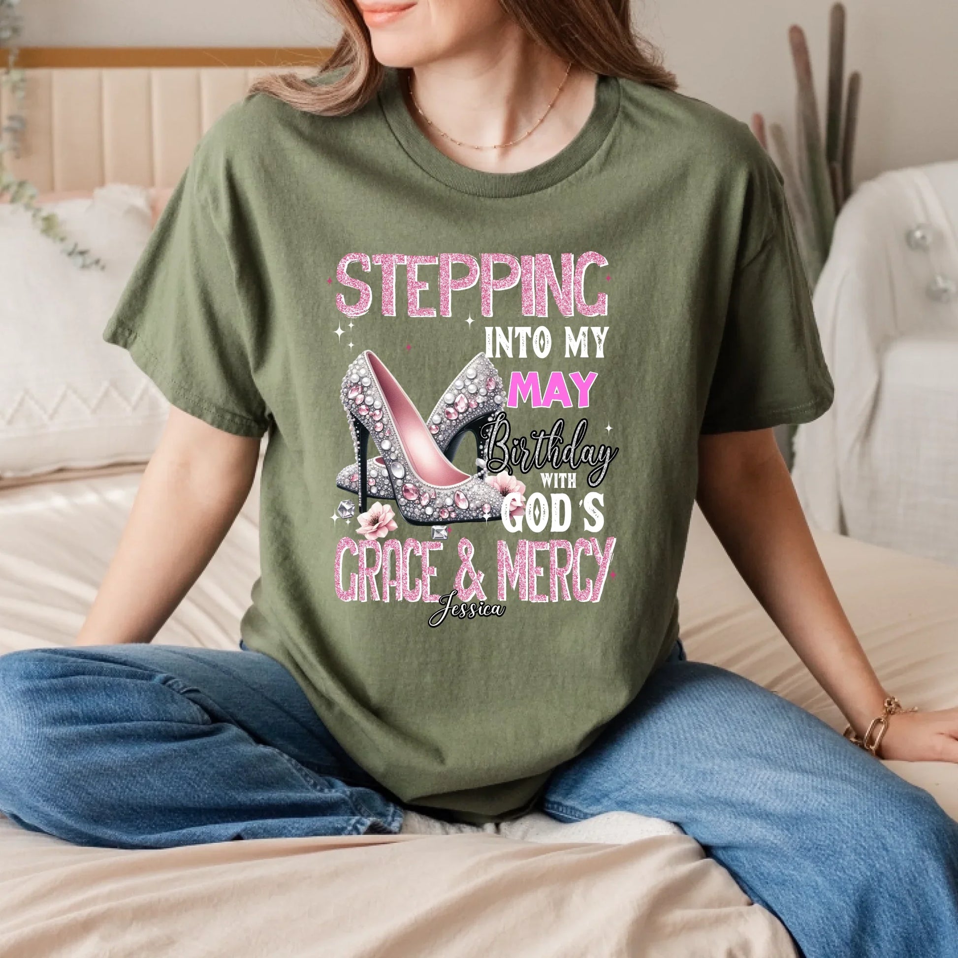 Custom Birthday T-Shirt – “Stepping Into My [Month] Birthday with God’s Grace & Mercy” – Personalized Women’s... (Image 4)