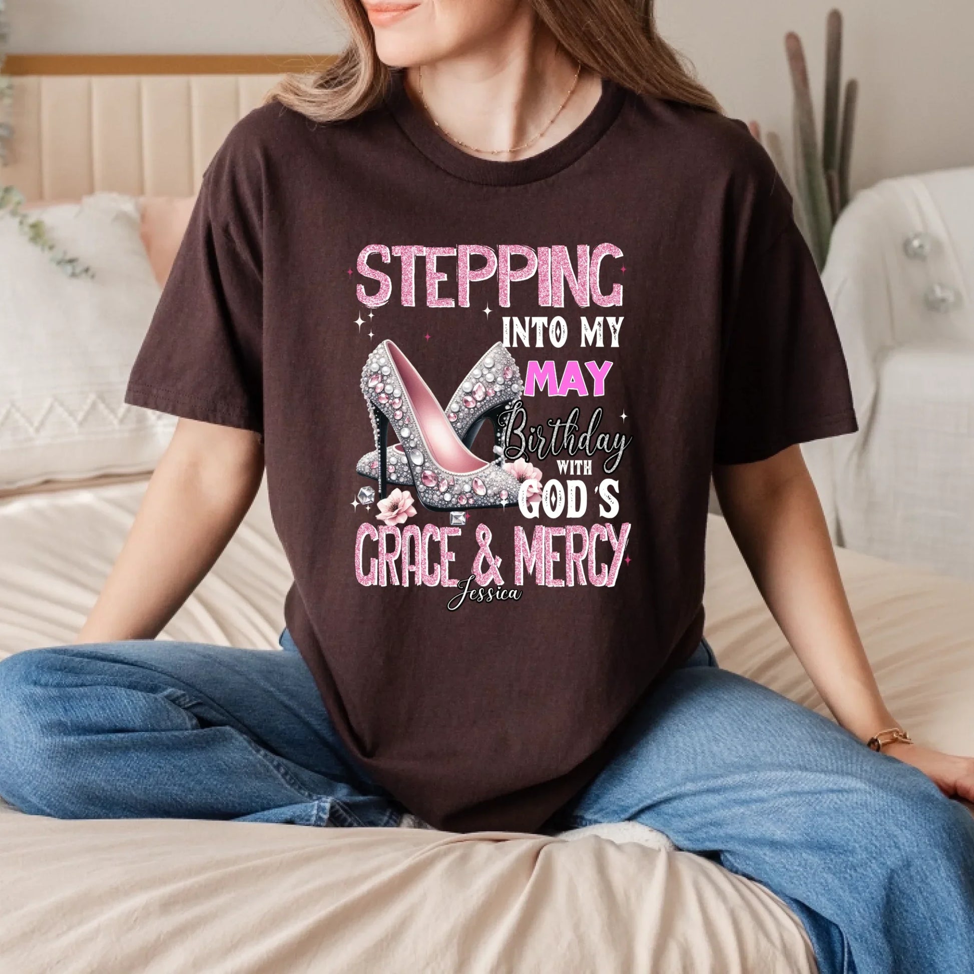 Custom Birthday T-Shirt – “Stepping Into My [Month] Birthday with God’s Grace & Mercy” – Personalized Women’s... (Image 5)