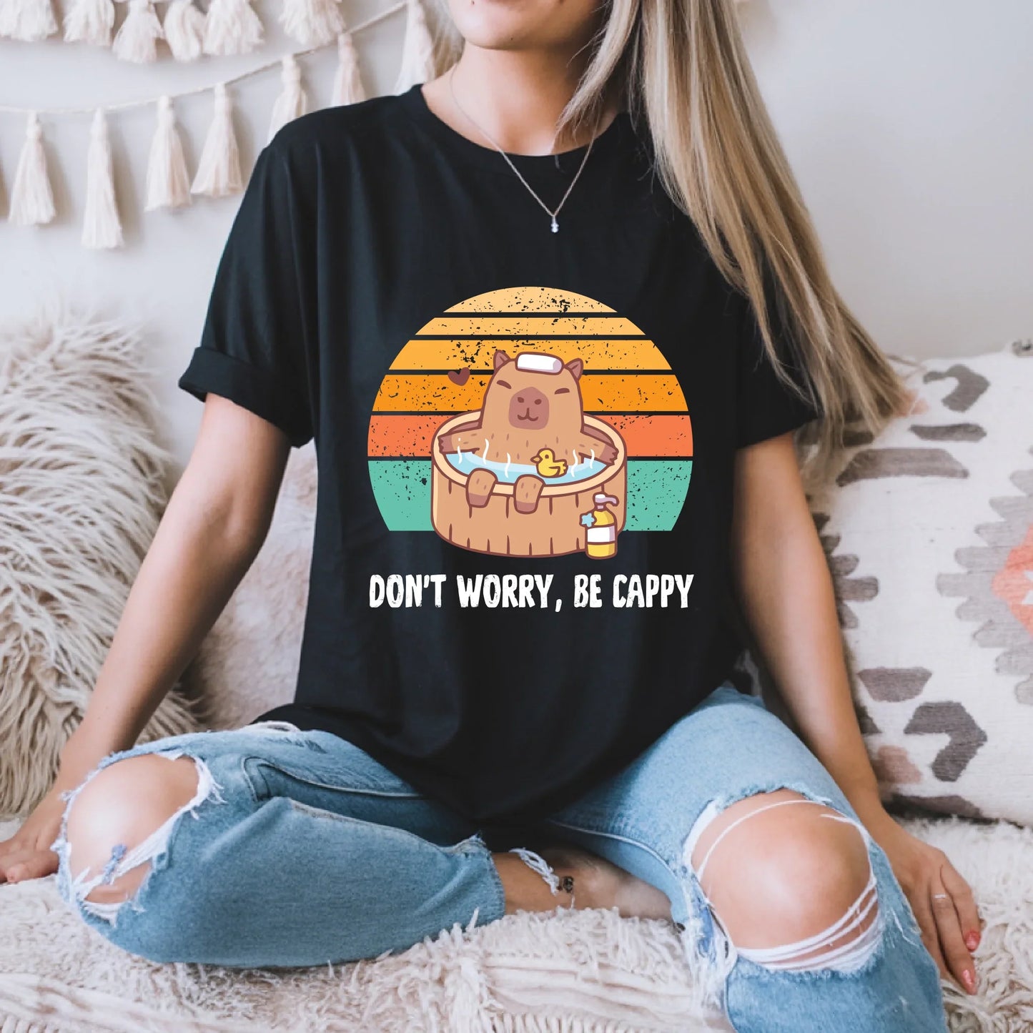 Don’t Worry Be Cappy Funny Capybara T-Shirt Hoodie, Sweatshirt | InkThreadWorks.com (Image 1)