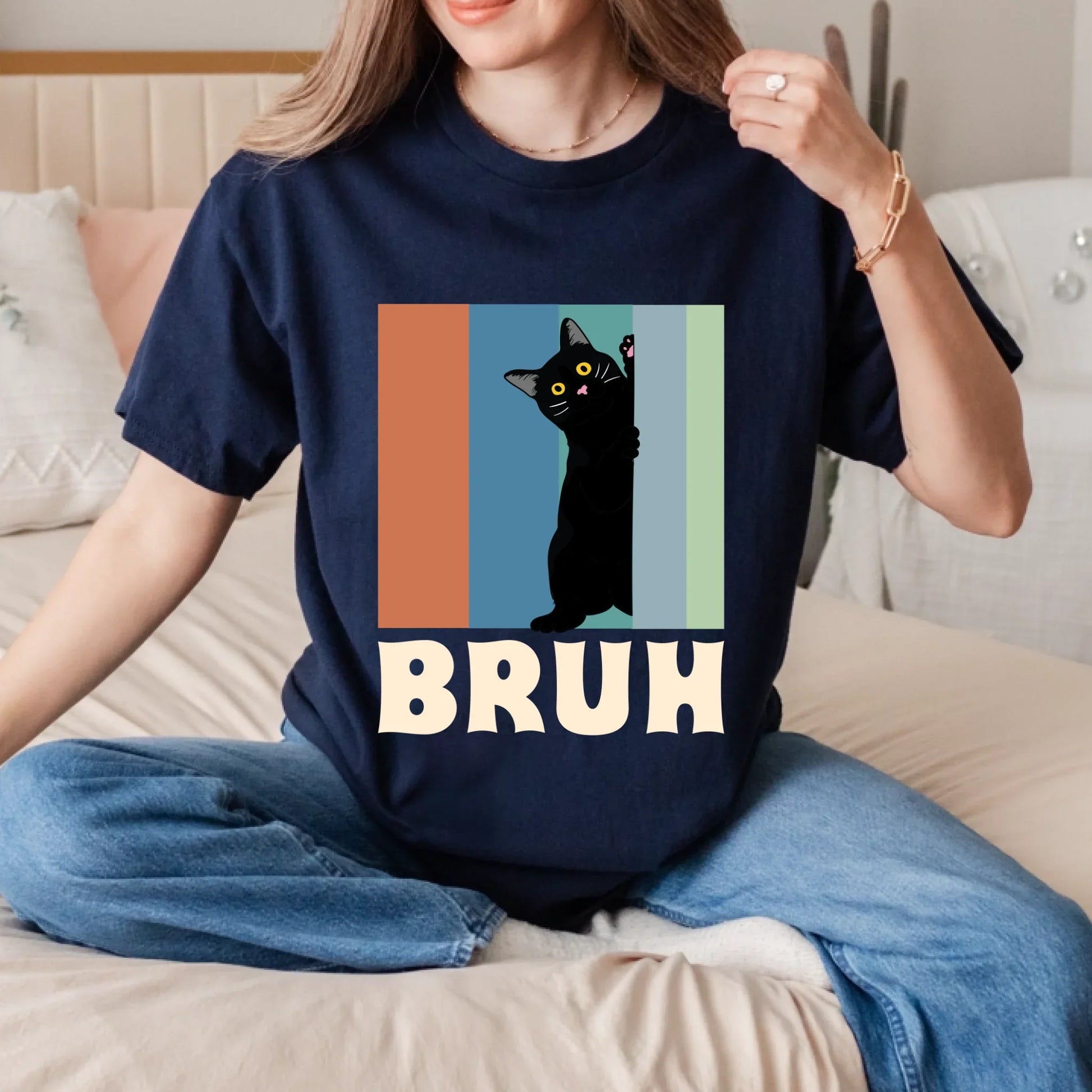 Funny Black Cat T-Shirt – BRUH Meme Graphic Tee – Retro Vintage Cat Shirt for Men & Women Hoodie, Sweatshirt (Image 3)