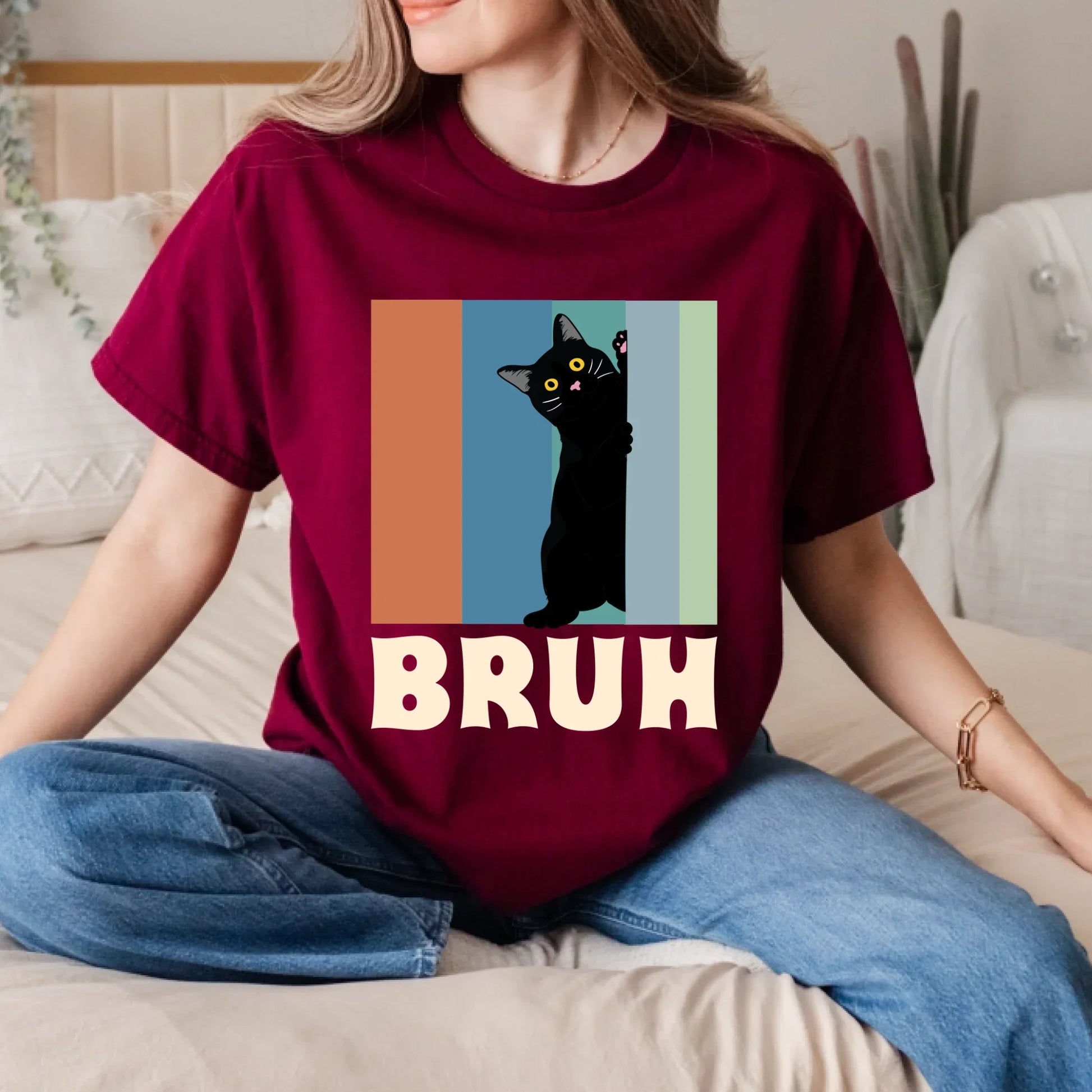 Funny Black Cat T-Shirt – BRUH Meme Graphic Tee – Retro Vintage Cat Shirt for Men & Women Hoodie, Sweatshirt (Image 5)