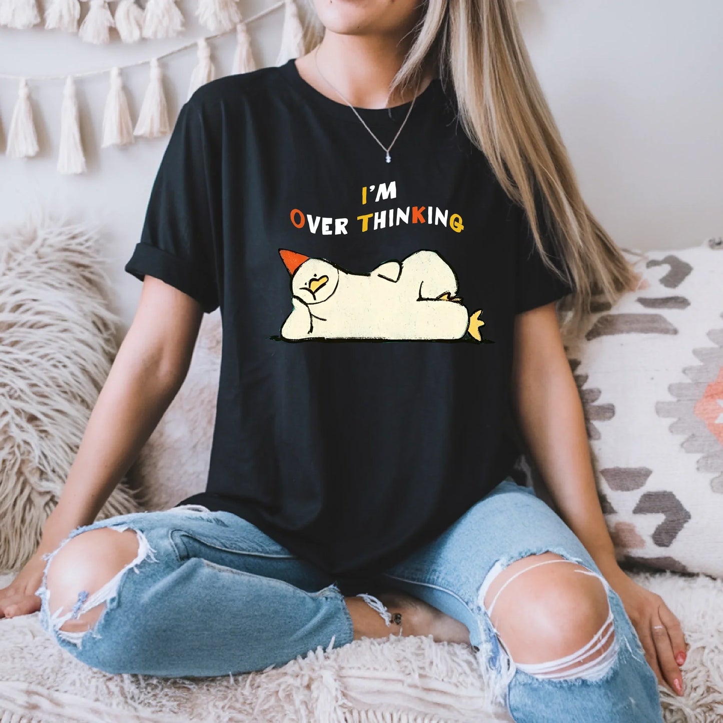 I’m Overthinking T-Shirt – Lazy Chicken Meme Funny Tee – Unisex Casual Shirt Hoodie, Sweatshirt (Image 1)