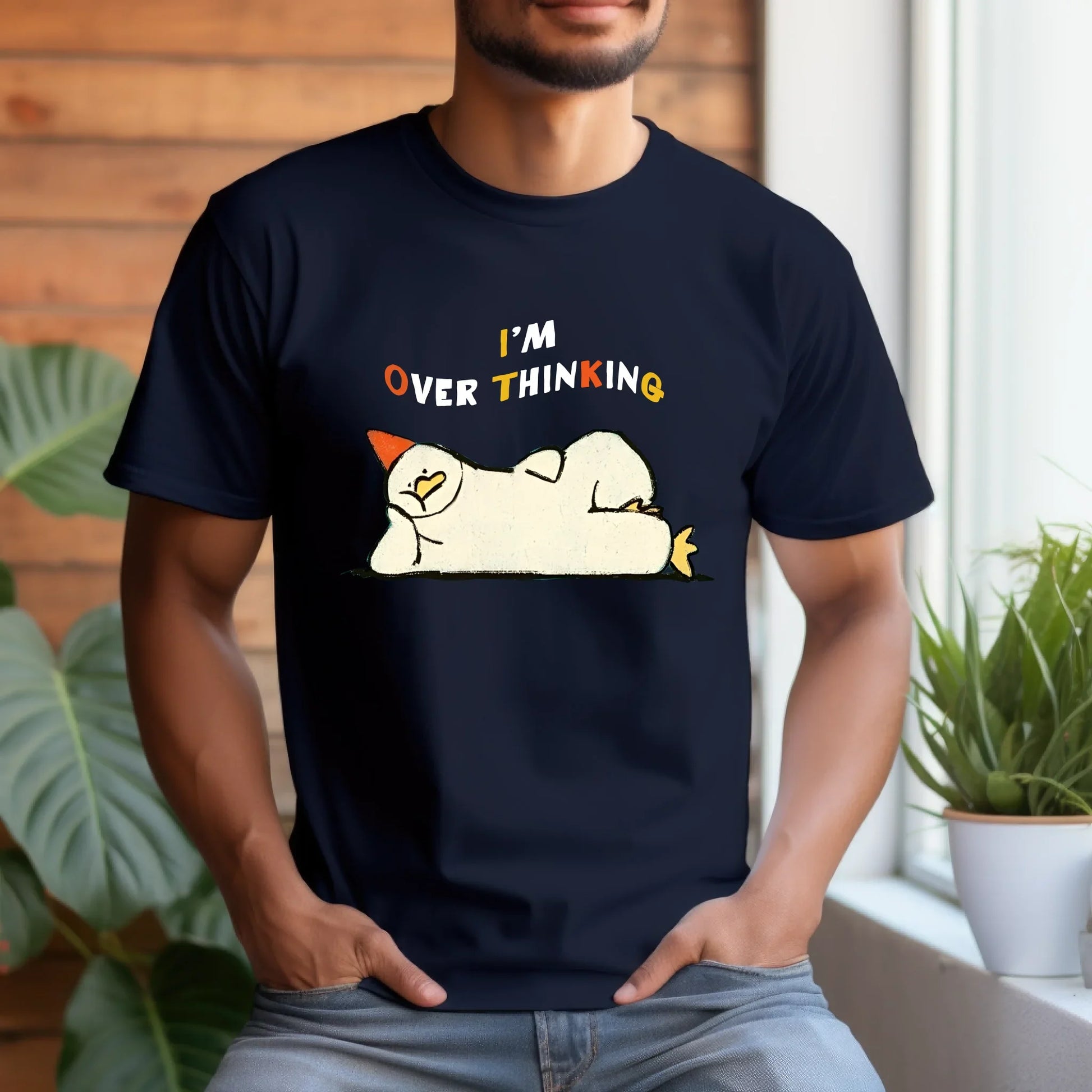 I’m Overthinking T-Shirt – Lazy Chicken Meme Funny Tee – Unisex Casual Shirt Hoodie, Sweatshirt (Image 2)
