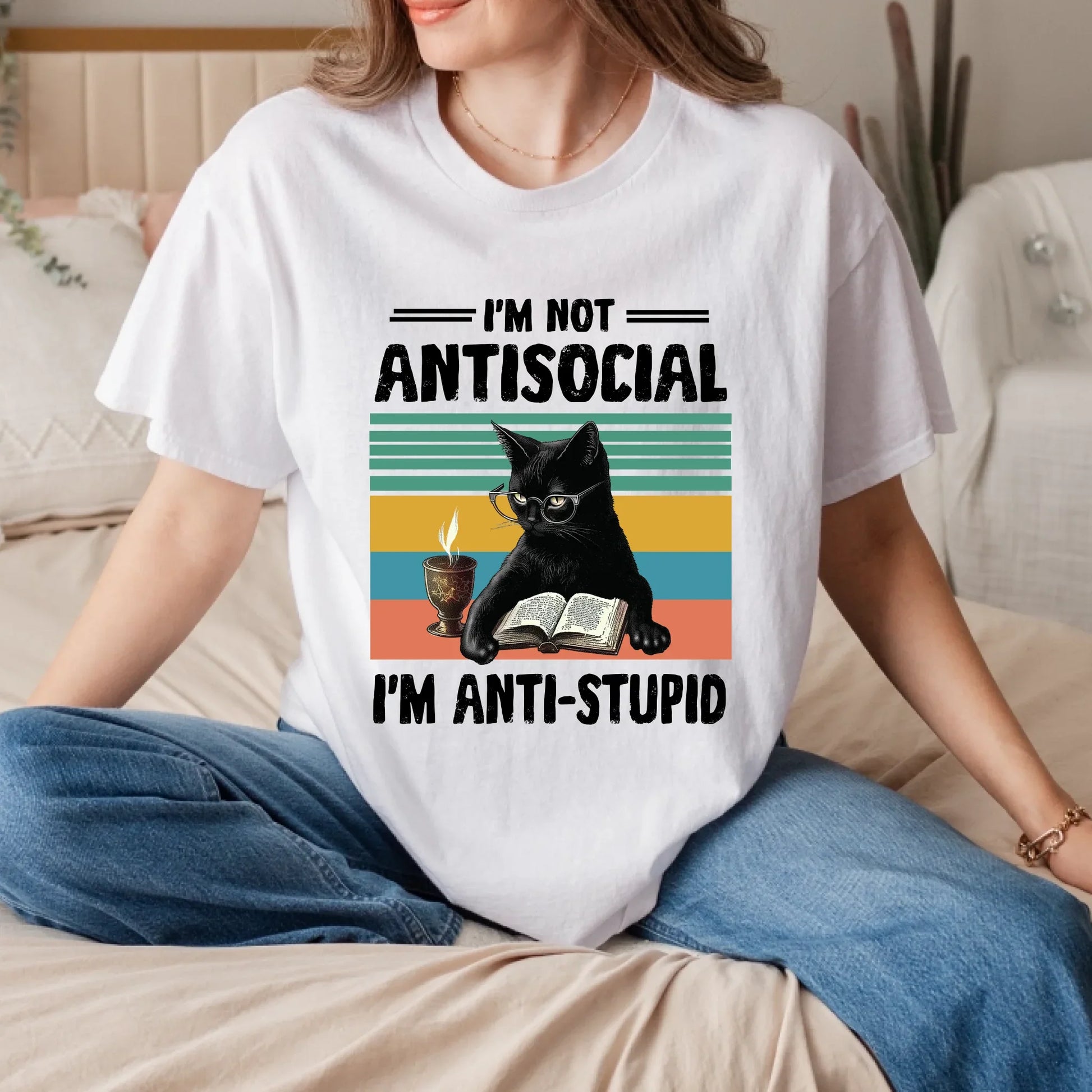 Funny Cat T-Shirt – I’m Not Antisocial I’m Anti-Stupid – Sarcastic Graphic Tee for Women & Men Hoodie, Sweatshirt (Image 2)