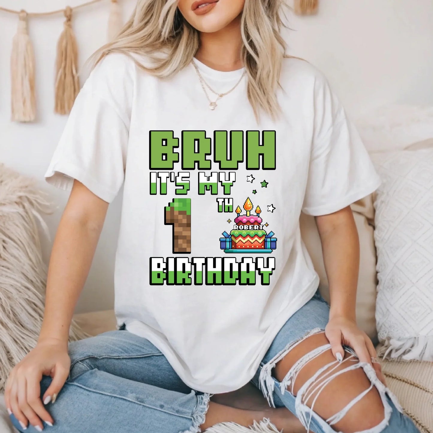 Custom Gamer Birthday T-Shirt – “BRUH It’s My [Age] Birthday” Personalized Name Tee Hoodie, Sweatshirt (Image 1)