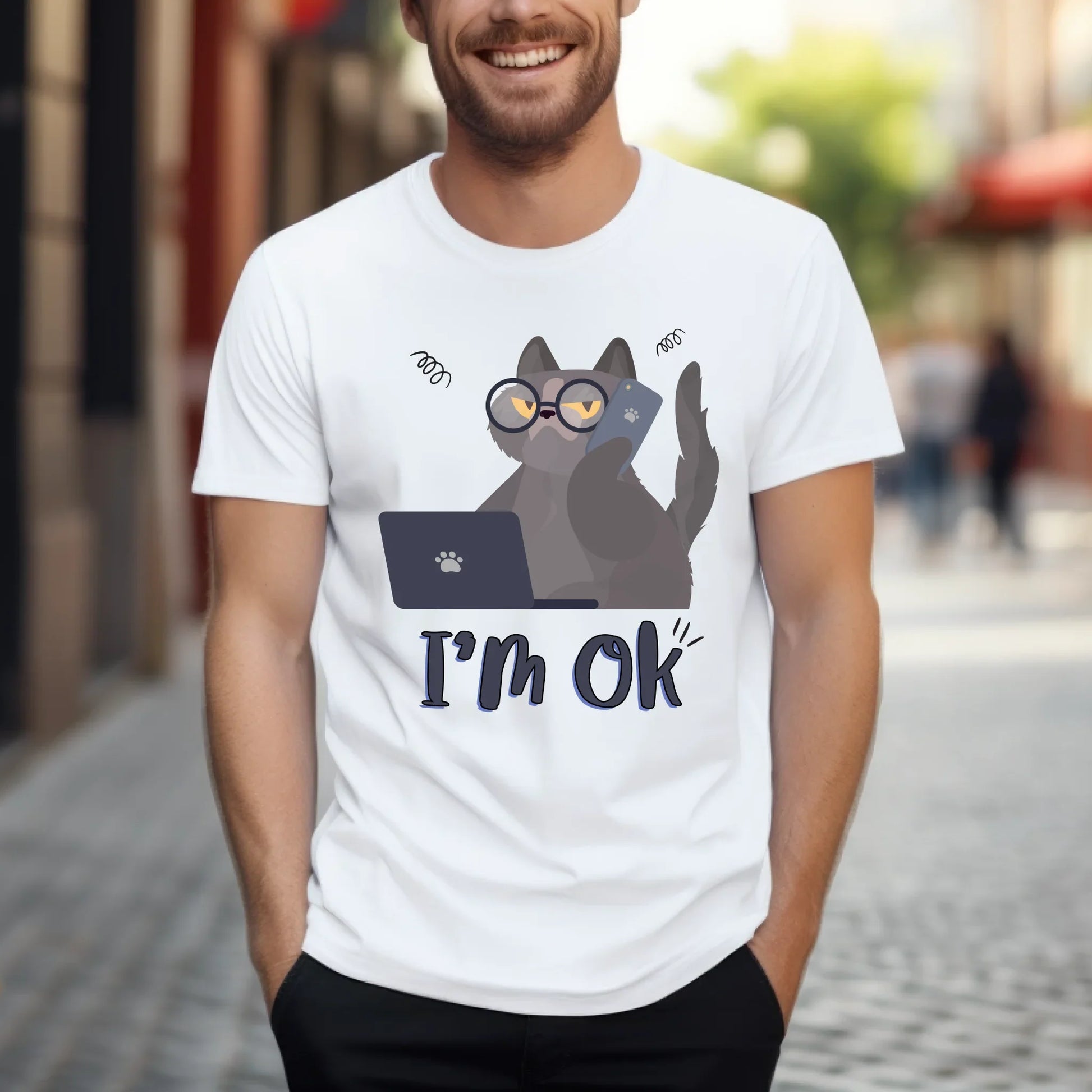 Funny Cat T-Shirt – I’m OK Graphic Tee – Cute Stress Relatable Shirt for Cat Lovers Hoodie, Sweatshirt (Image 3)