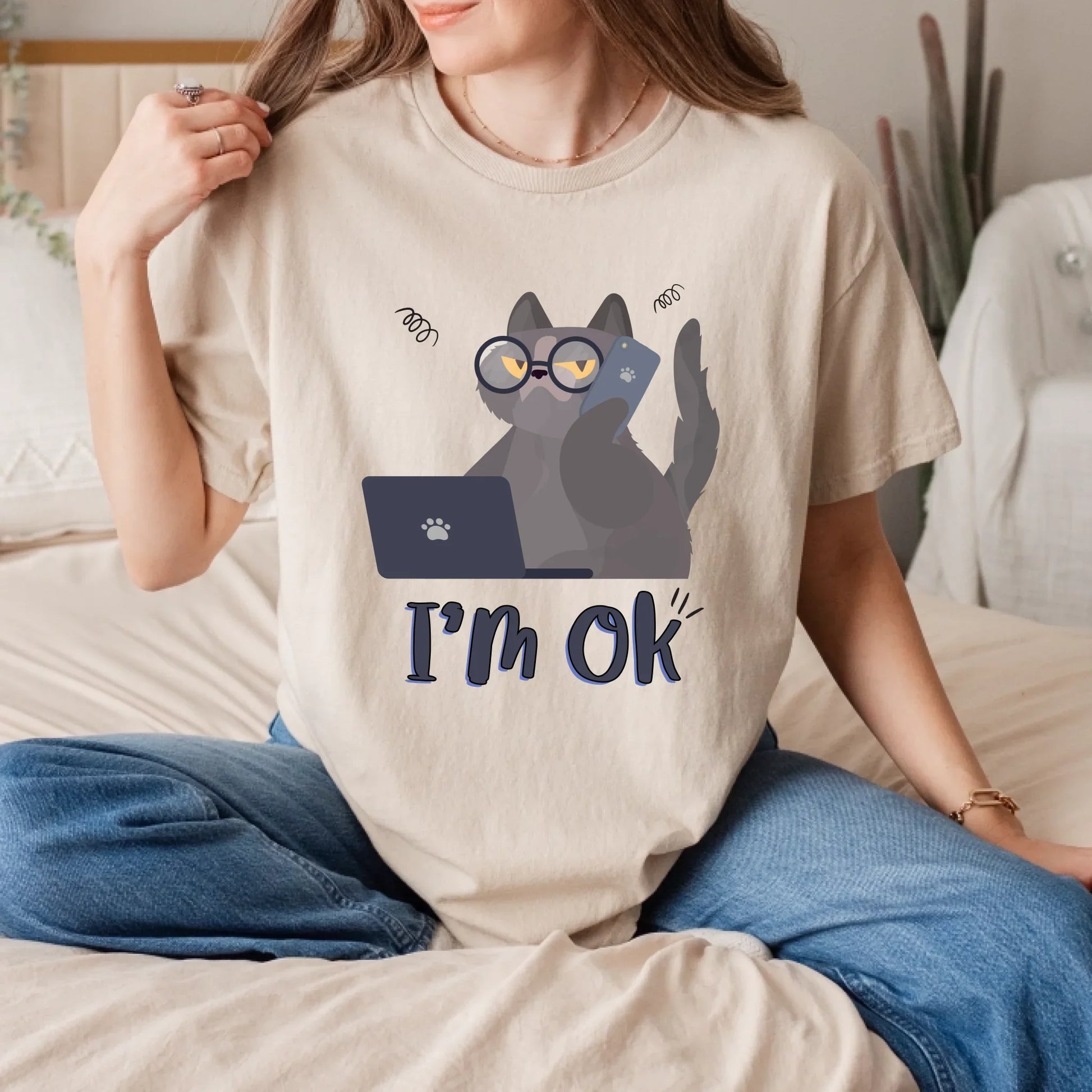 Funny Cat T-Shirt – I’m OK Graphic Tee – Cute Stress Relatable Shirt for Cat Lovers Hoodie, Sweatshirt (Image 2)
