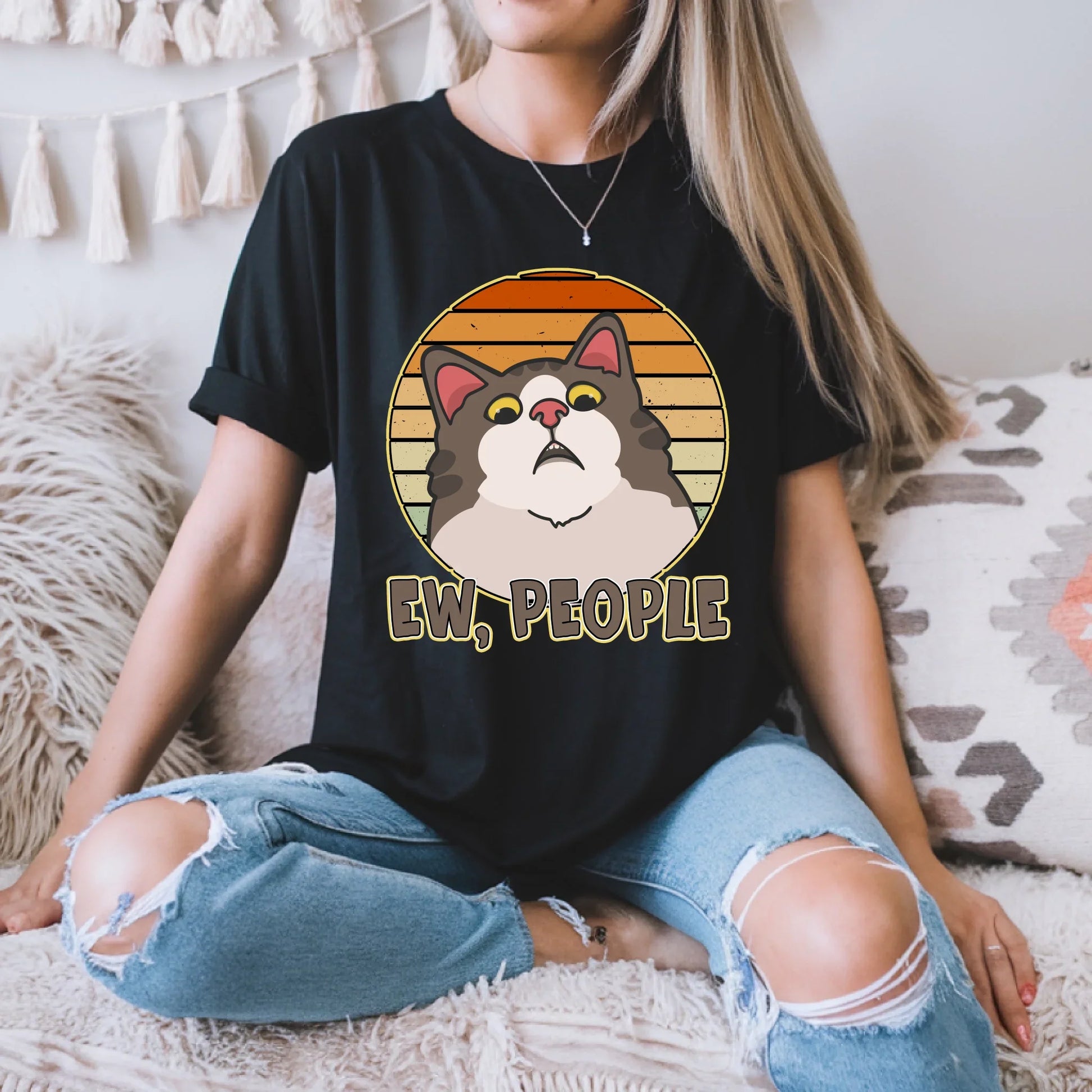Ew People Cat T-Shirt – Funny Anti-Social Cat Graphic Tee – Unisex Casual Shirt Hoodie, Sweatshirt (Image 2)