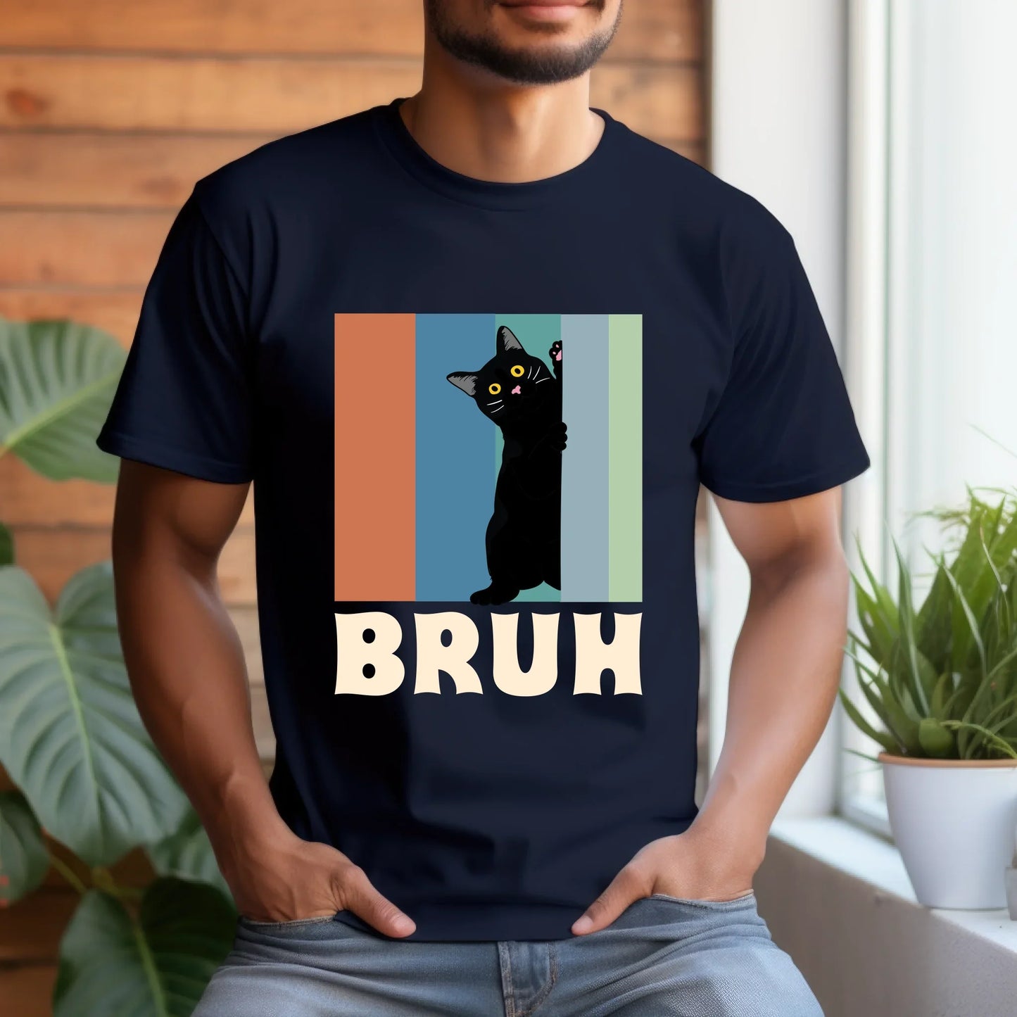 Funny Black Cat T-Shirt – BRUH Meme Graphic Tee – Retro Vintage Cat Shirt for Men & Women Hoodie, Sweatshirt (Image 2)