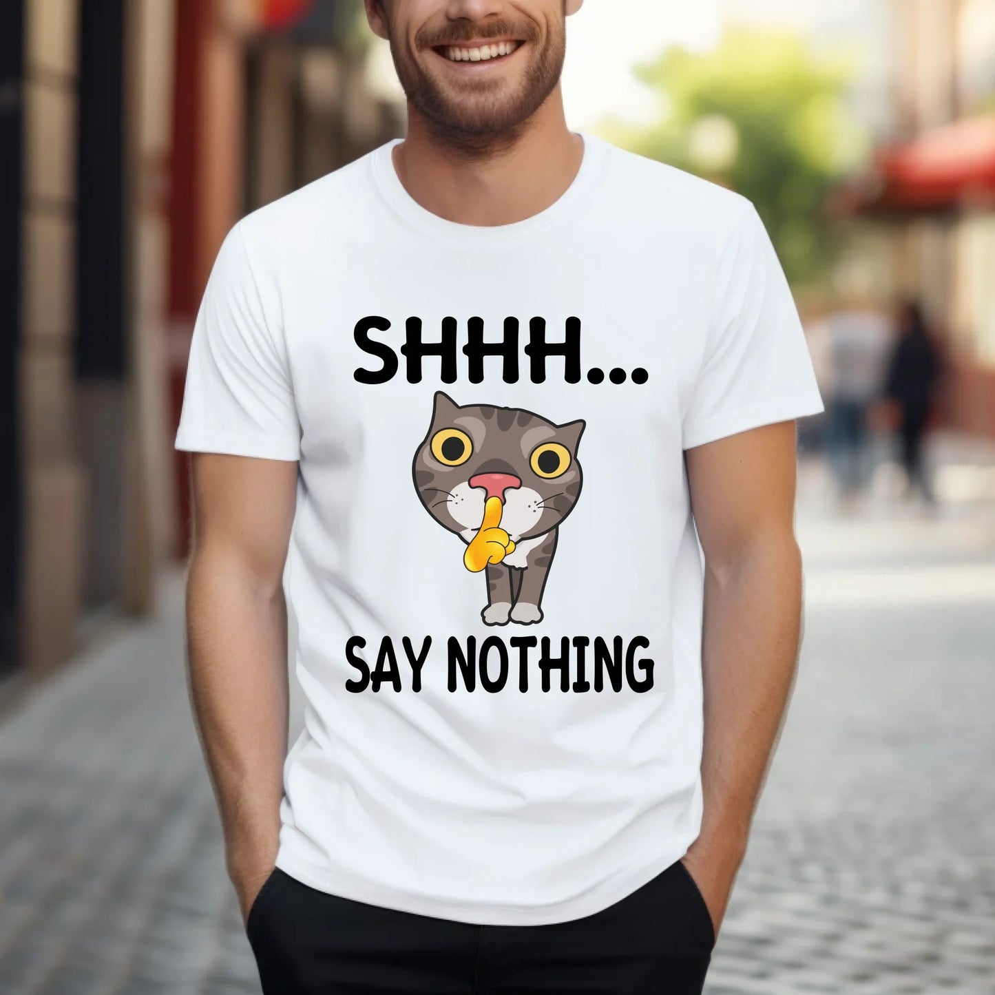 Shhh Say Nothing Cat T-Shirt – Funny Graphic Tee for Cat Lovers, Unisex Casual Top Hoodie, Sweatshirt (Image 4)