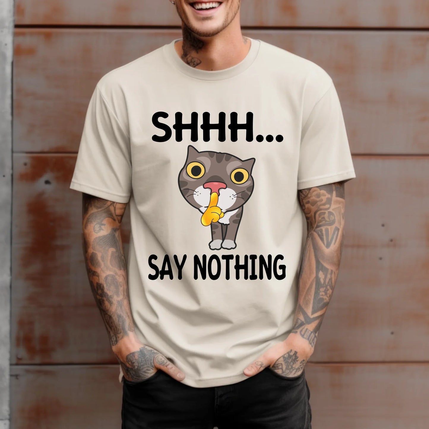 Shhh Say Nothing Cat T-Shirt – Funny Graphic Tee for Cat Lovers, Unisex Casual Top Hoodie, Sweatshirt (Image 2)