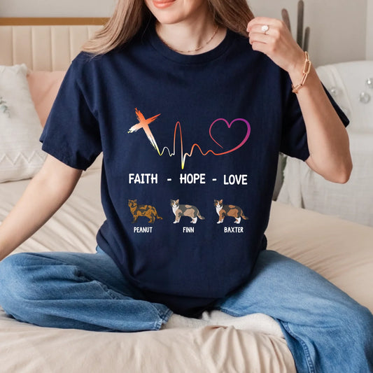Custom Cat T-Shirt – Faith Hope Love Personalized Pet Shirt – Add Cat Breed & Names Hoodie, Sweatshirt (Image 1)