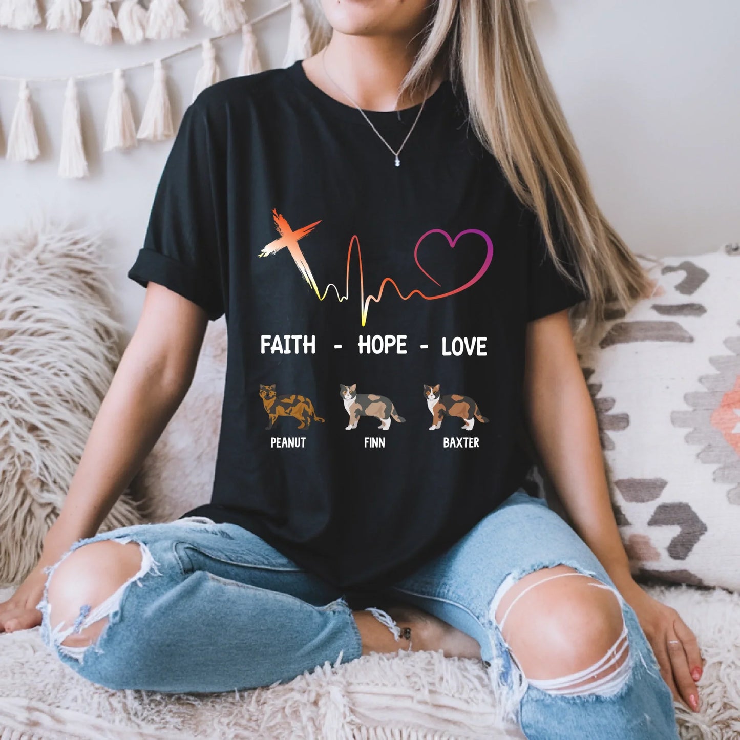 Custom Cat T-Shirt – Faith Hope Love Personalized Pet Shirt – Add Cat Breed & Names Hoodie, Sweatshirt (Image 3)