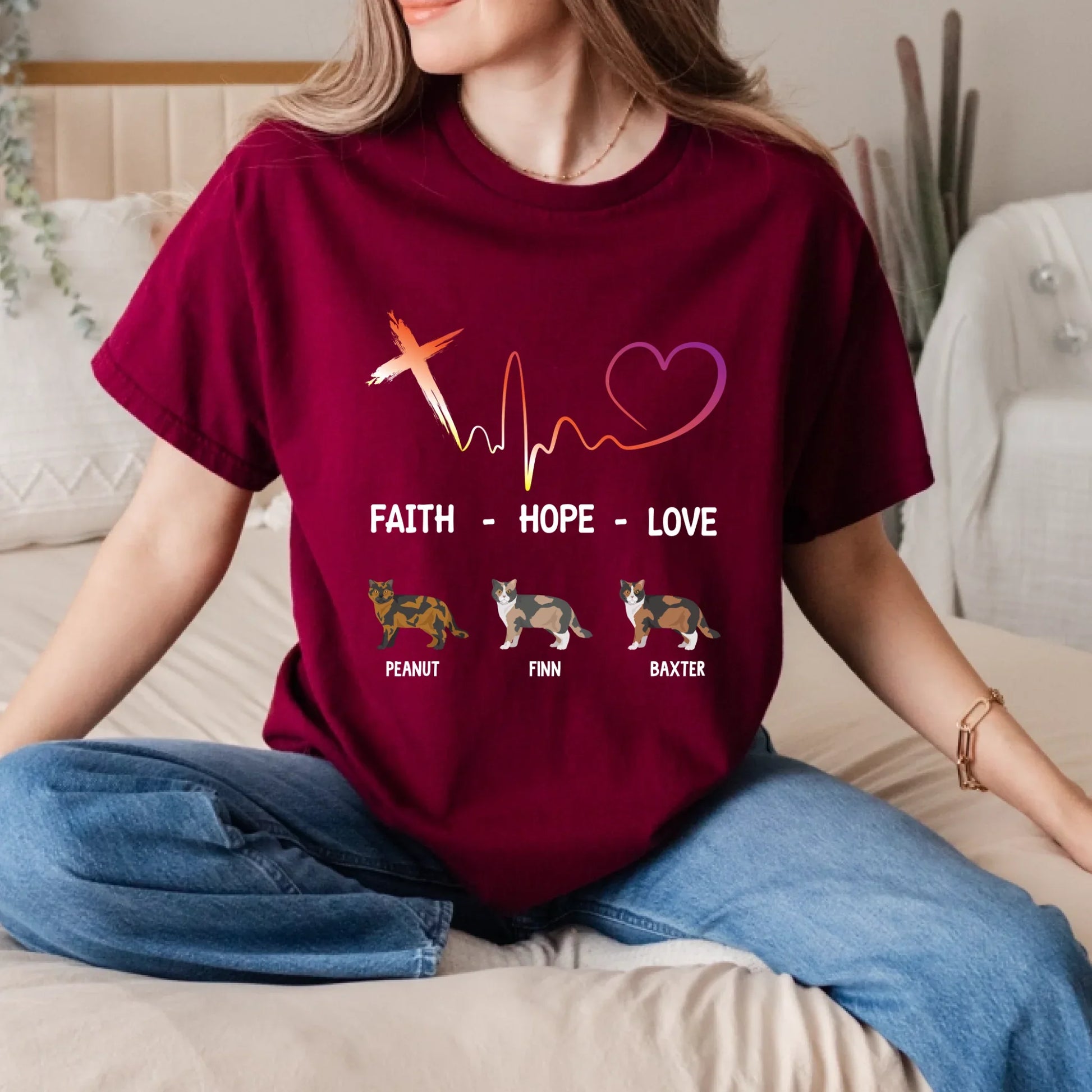 Custom Cat T-Shirt – Faith Hope Love Personalized Pet Shirt – Add Cat Breed & Names Hoodie, Sweatshirt (Image 5)