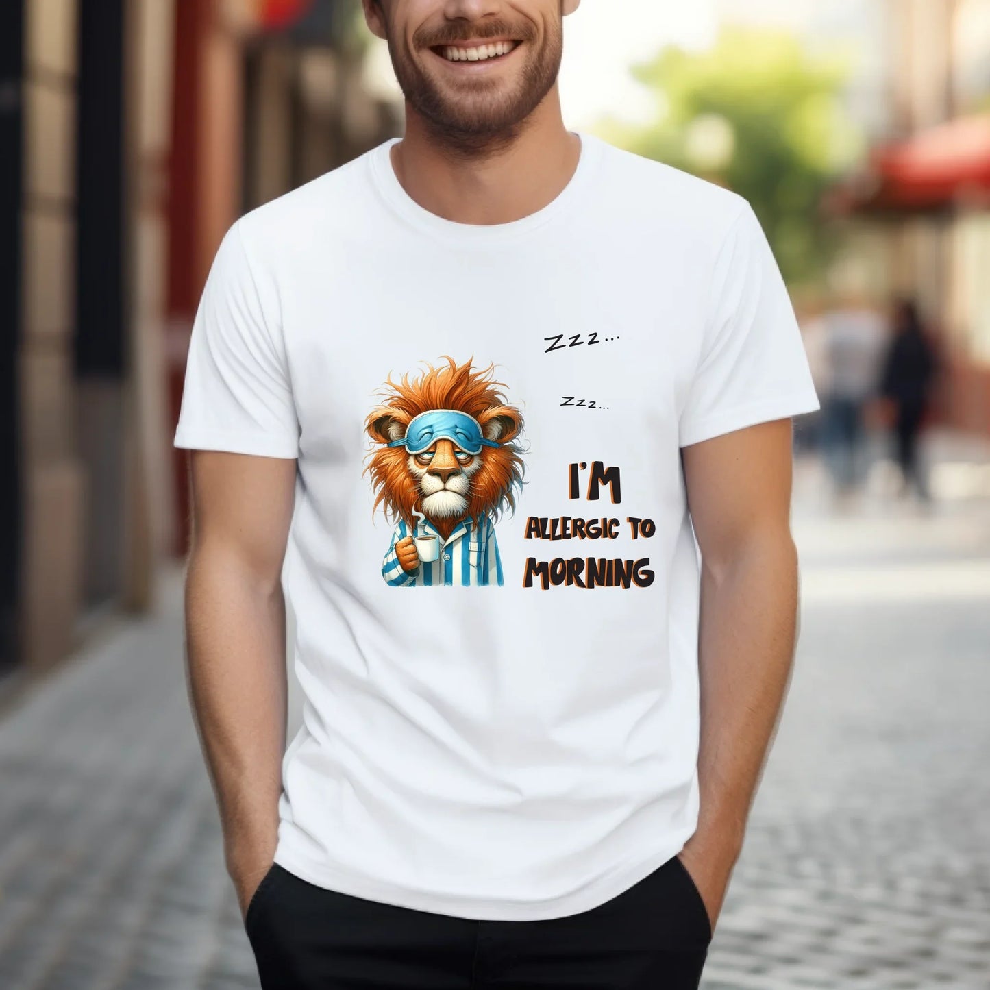 Funny Animals T-Shirt – I’m Allergic to Morning – Sleeping Animals Coffee Graphic Tee for Men & Women Hoodie,... (Image 1)
