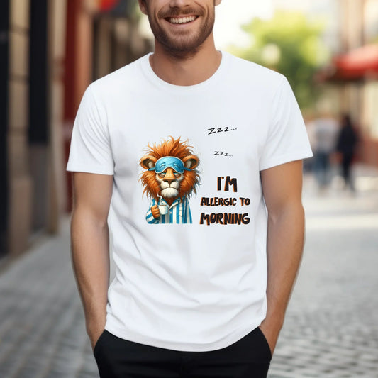 Funny Animals T-Shirt – I’m Allergic to Morning – Sleeping Animals Coffee Graphic Tee for Men & Women Hoodie,... (Image 1)