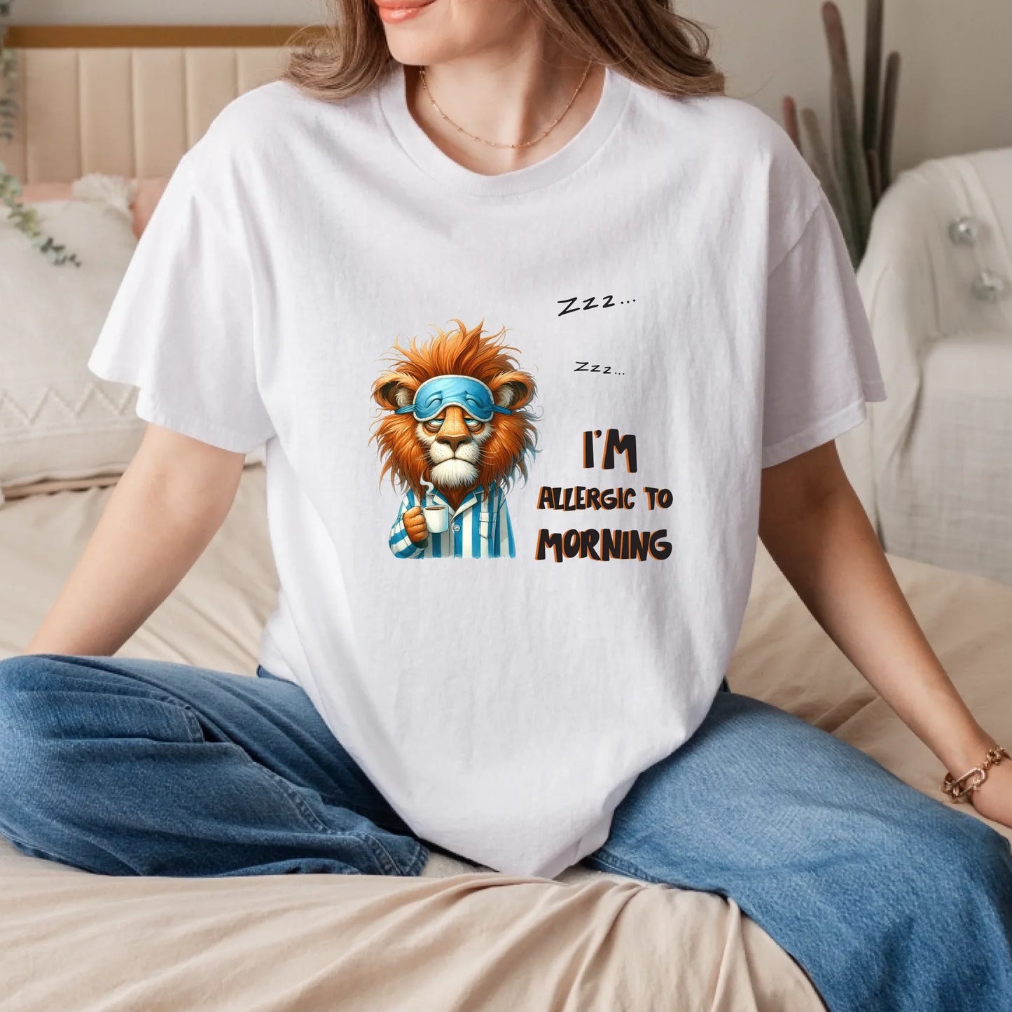 Funny Animals T-Shirt – I’m Allergic to Morning – Sleeping Animals Coffee Graphic Tee for Men & Women Hoodie,... (Image 2)