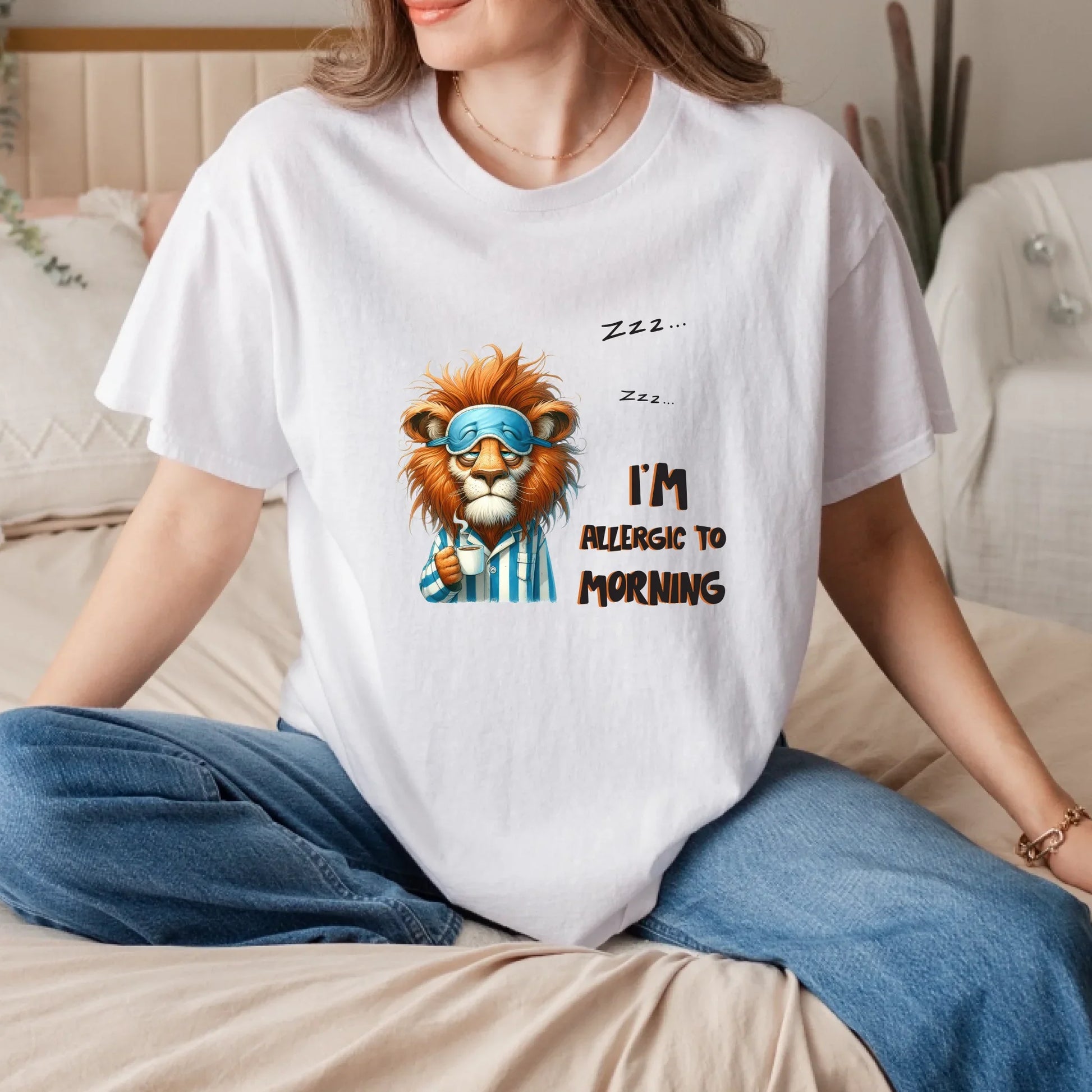 Funny Animals T-Shirt – I’m Allergic to Morning – Sleeping Animals Coffee Graphic Tee for Men & Women Hoodie,... (Image 2)