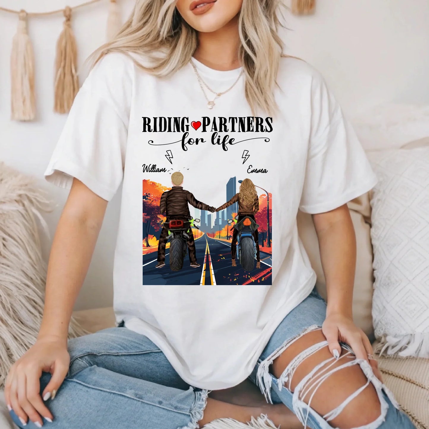 Personalized Riding Partners For Life T-Shirt – Custom Names & Characters – Motorcycle Couple Shirt Hoodie,... (Image 1)