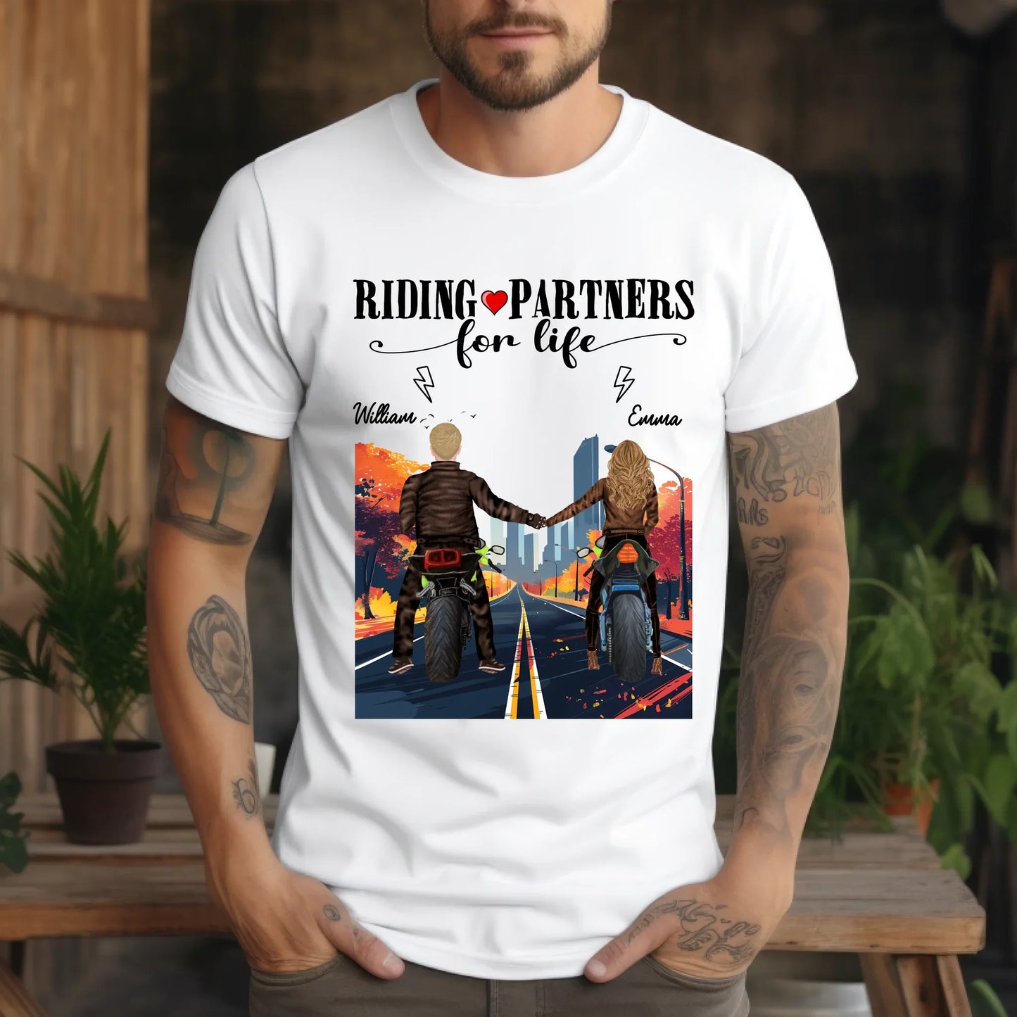 Personalized Riding Partners For Life T-Shirt – Custom Names & Characters – Motorcycle Couple Shirt Hoodie,... (Image 2)