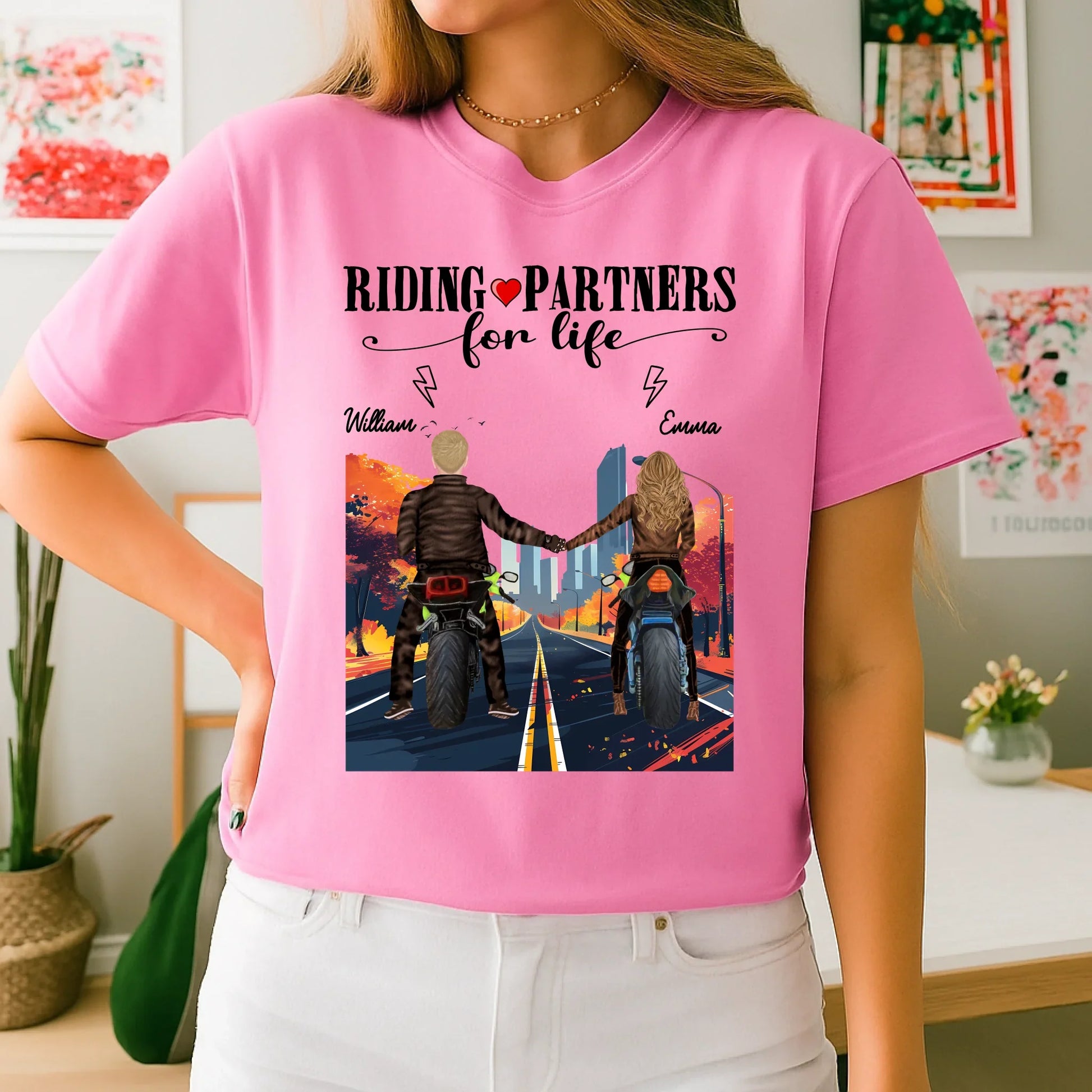 Personalized Riding Partners For Life T-Shirt – Custom Names & Characters – Motorcycle Couple Shirt Hoodie,... (Image 4)