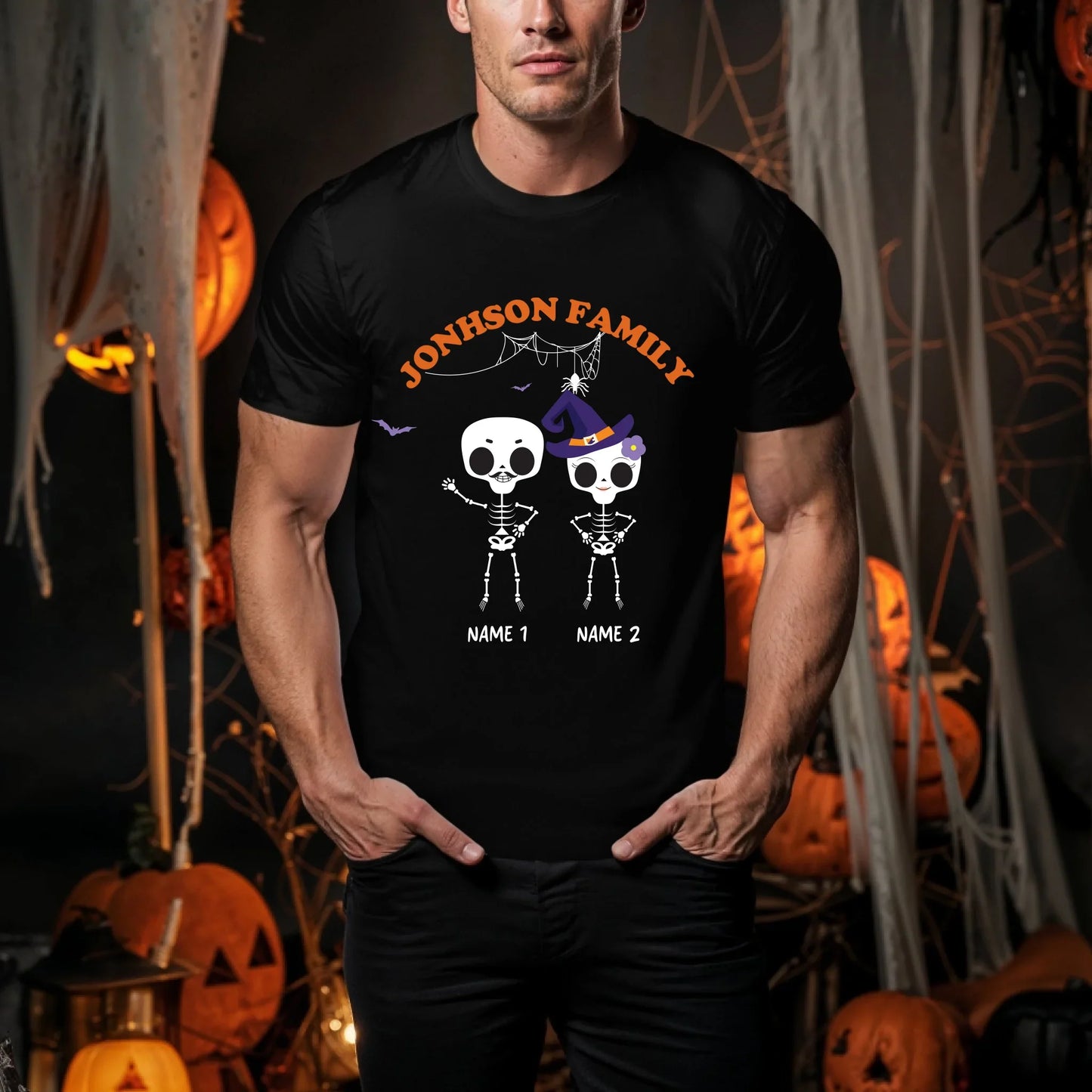 Personalized Skeleton Family Halloween Shirt – Custom Family Name & Members with Names Hoodie, Sweatshirt (Image 1)
