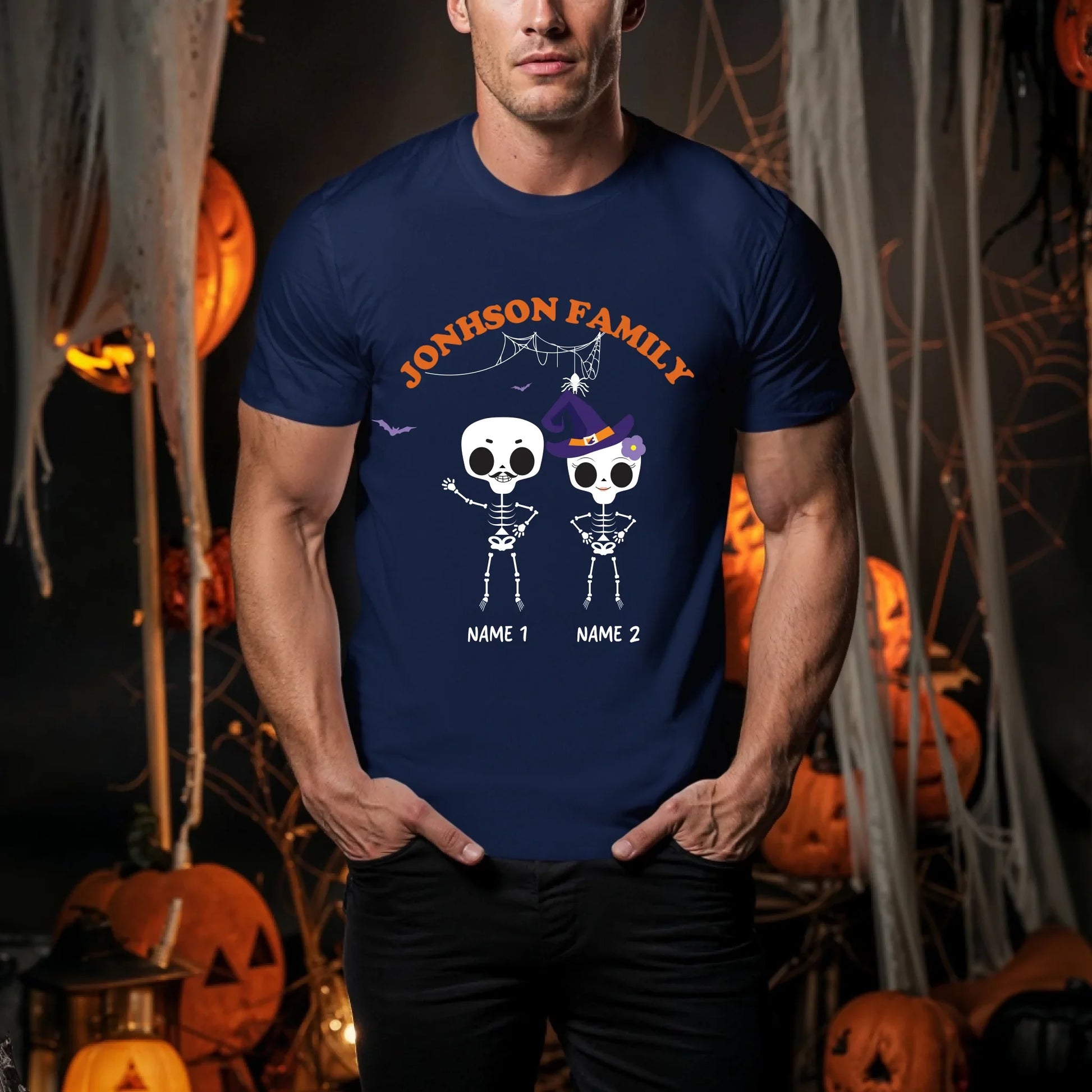 Personalized Skeleton Family Halloween Shirt – Custom Family Name & Members with Names Hoodie, Sweatshirt (Image 2)