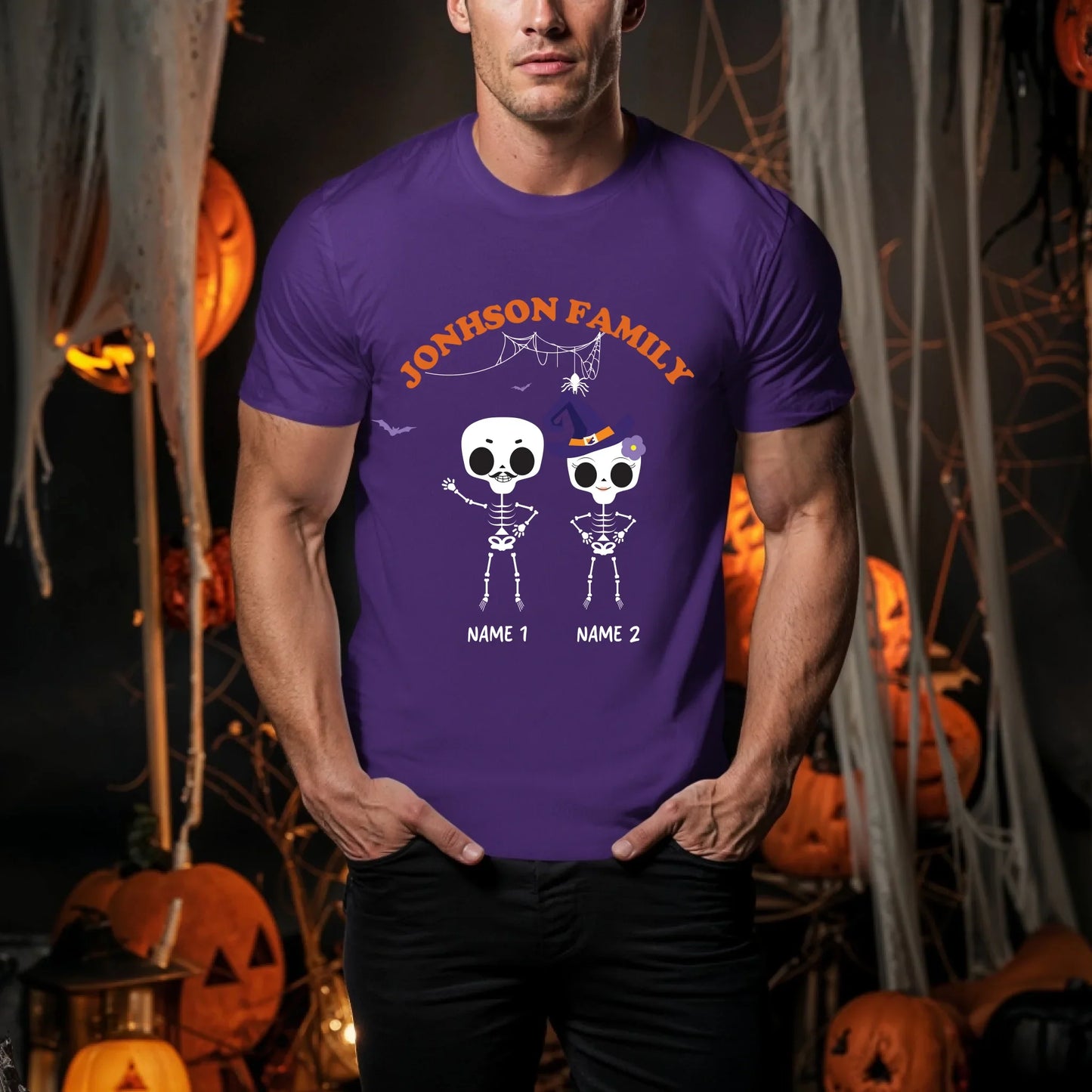 Personalized Skeleton Family Halloween Shirt – Custom Family Name & Members with Names Hoodie, Sweatshirt (Image 3)