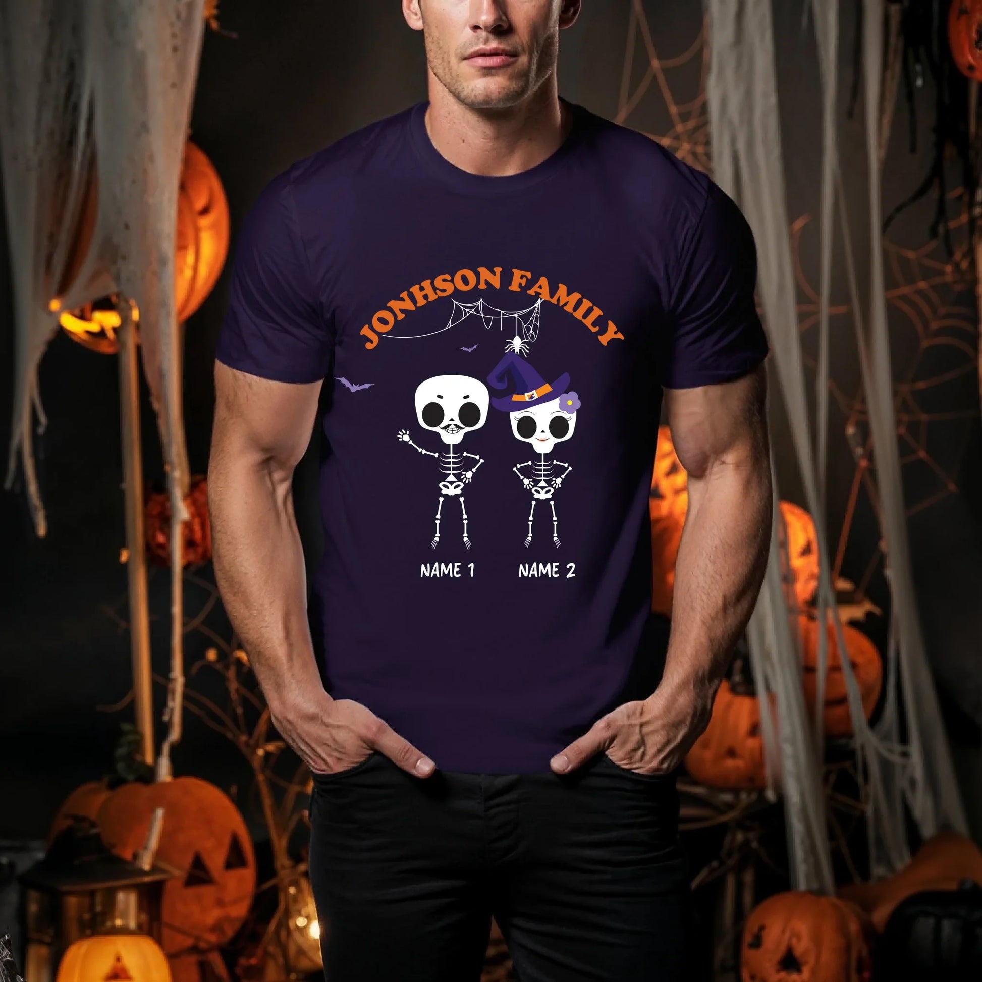 Personalized Skeleton Family Halloween Shirt – Custom Family Name & Members with Names Hoodie, Sweatshirt (Image 4)