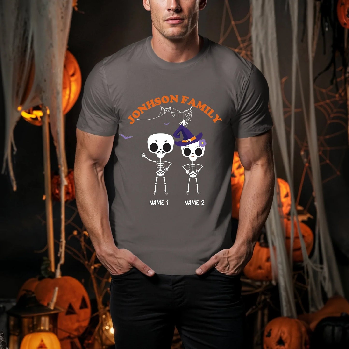 Personalized Skeleton Family Halloween Shirt – Custom Family Name & Members with Names Hoodie, Sweatshirt (Image 5)