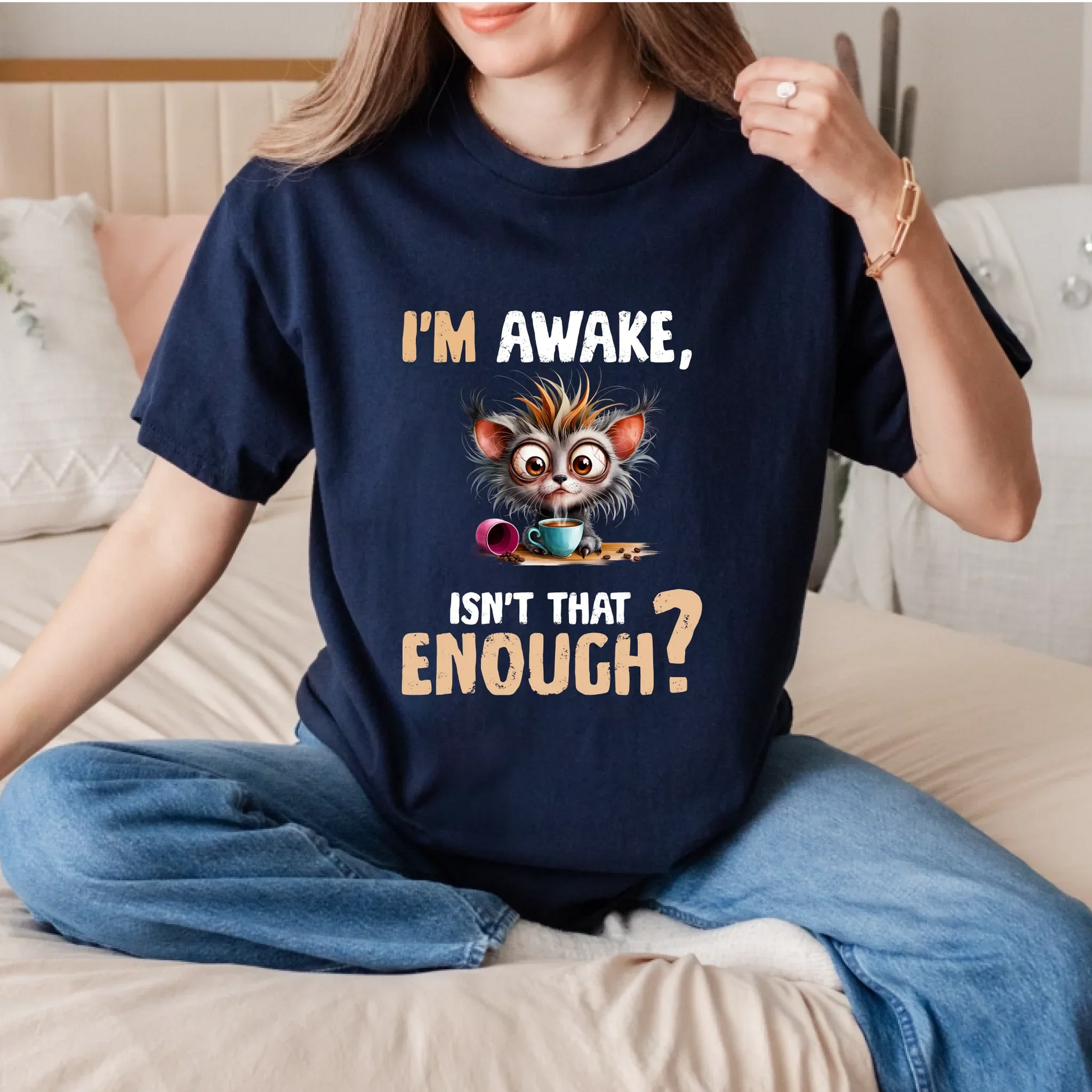 I’m Awake, Isn’t That Enough? – Funny Cat Custom T-Shirt | Personalized Cartoon Cat Tee for Cat Lovers Hoodie,... (Image 2)