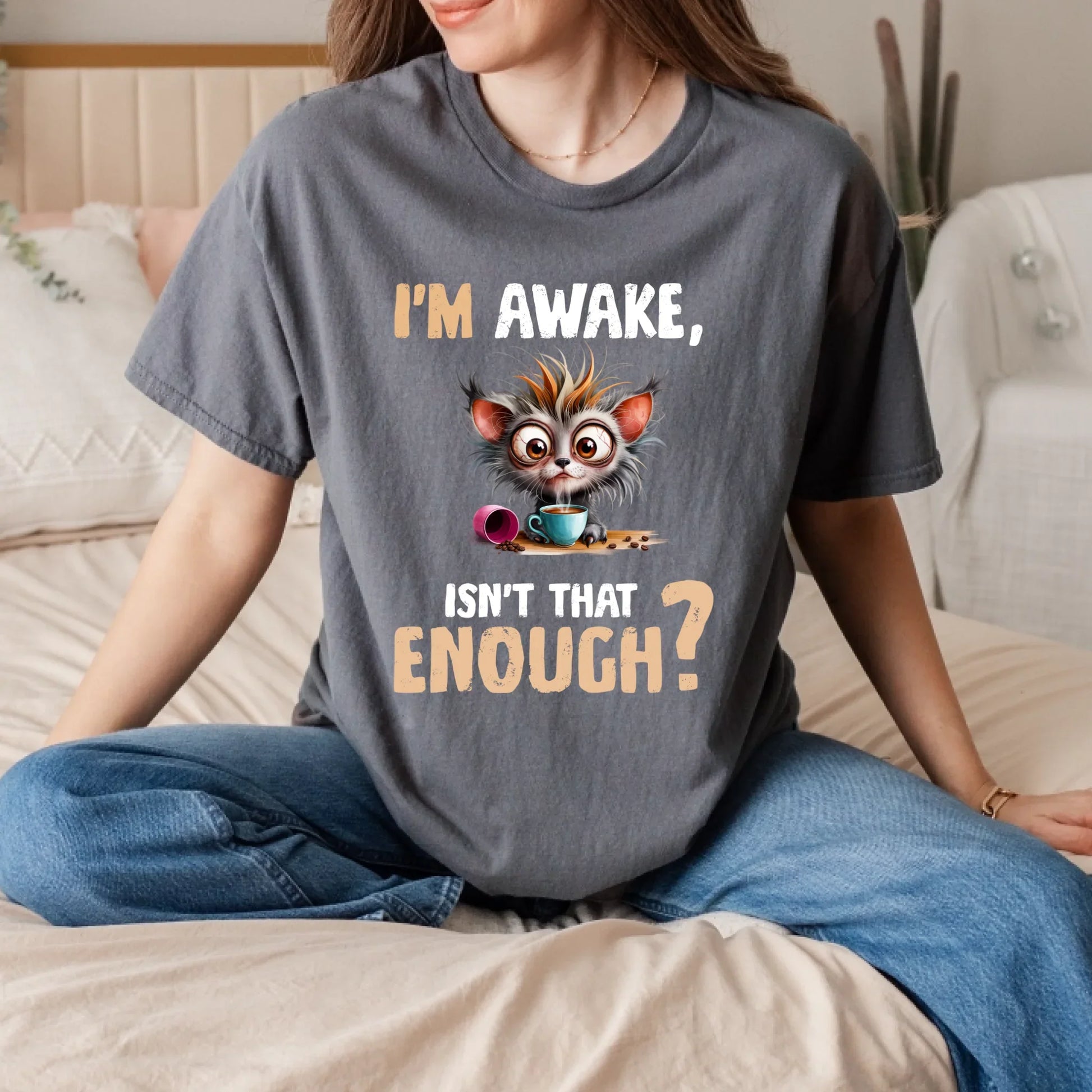 I’m Awake, Isn’t That Enough? – Funny Cat Custom T-Shirt | Personalized Cartoon Cat Tee for Cat Lovers Hoodie,... (Image 4)