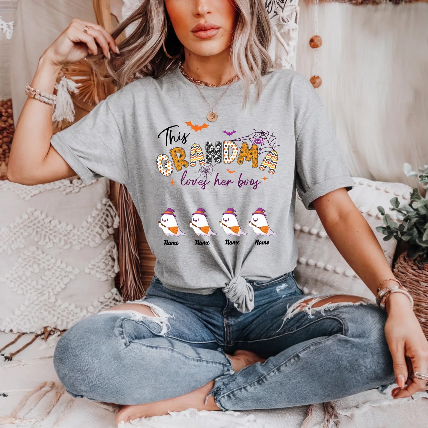 Personalized Halloween Shirt for Mom/Grandma – Custom Family Member Names & Count | Mommy/Grandma Loves Her... (Image 1)