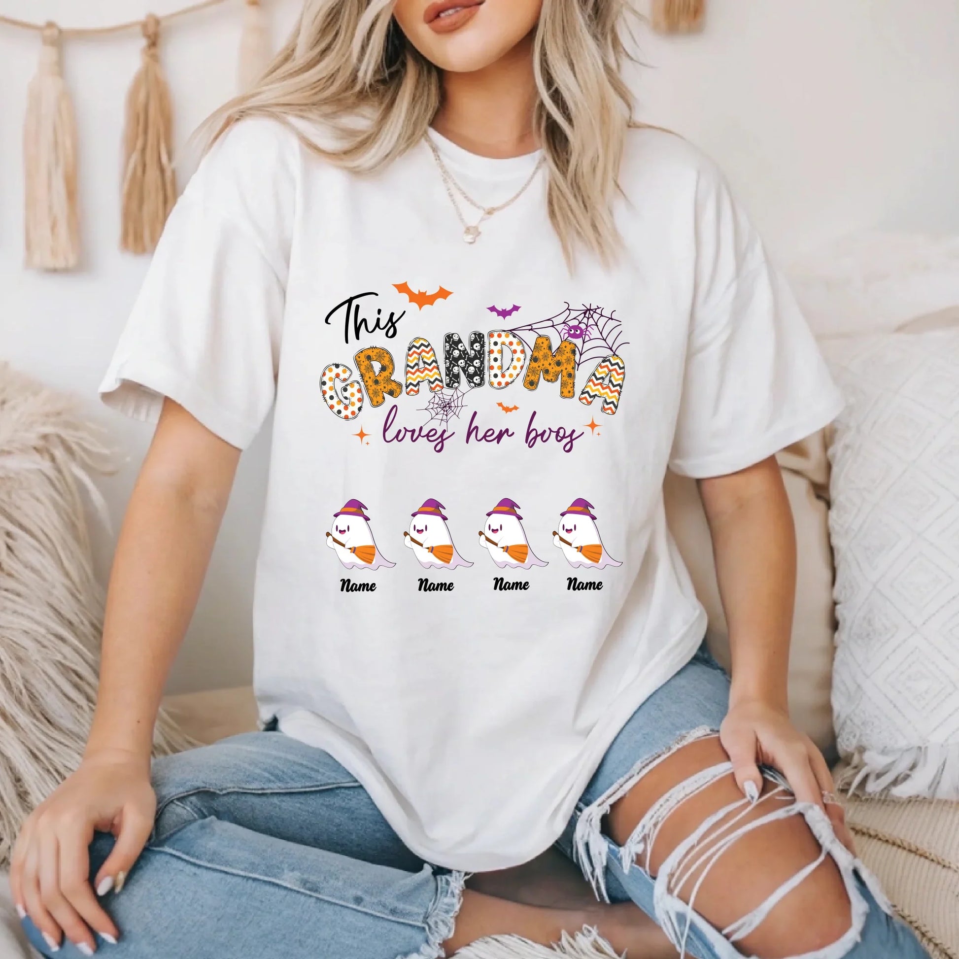 Personalized Halloween Shirt for Mom/Grandma – Custom Family Member Names & Count | Mommy/Grandma Loves Her... (Image 2)
