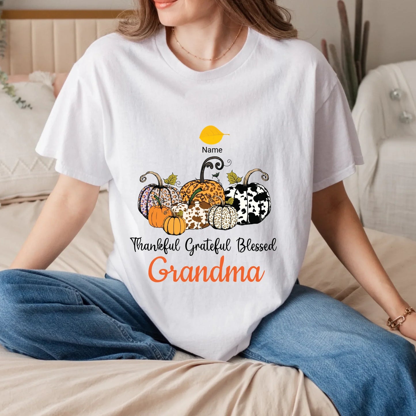 Personalized “Thankful Grateful Blessed Nana” Shirt – Custom Fall Leaves with Grandkids' Names Hoodie, Sweatshirt (Image 1)