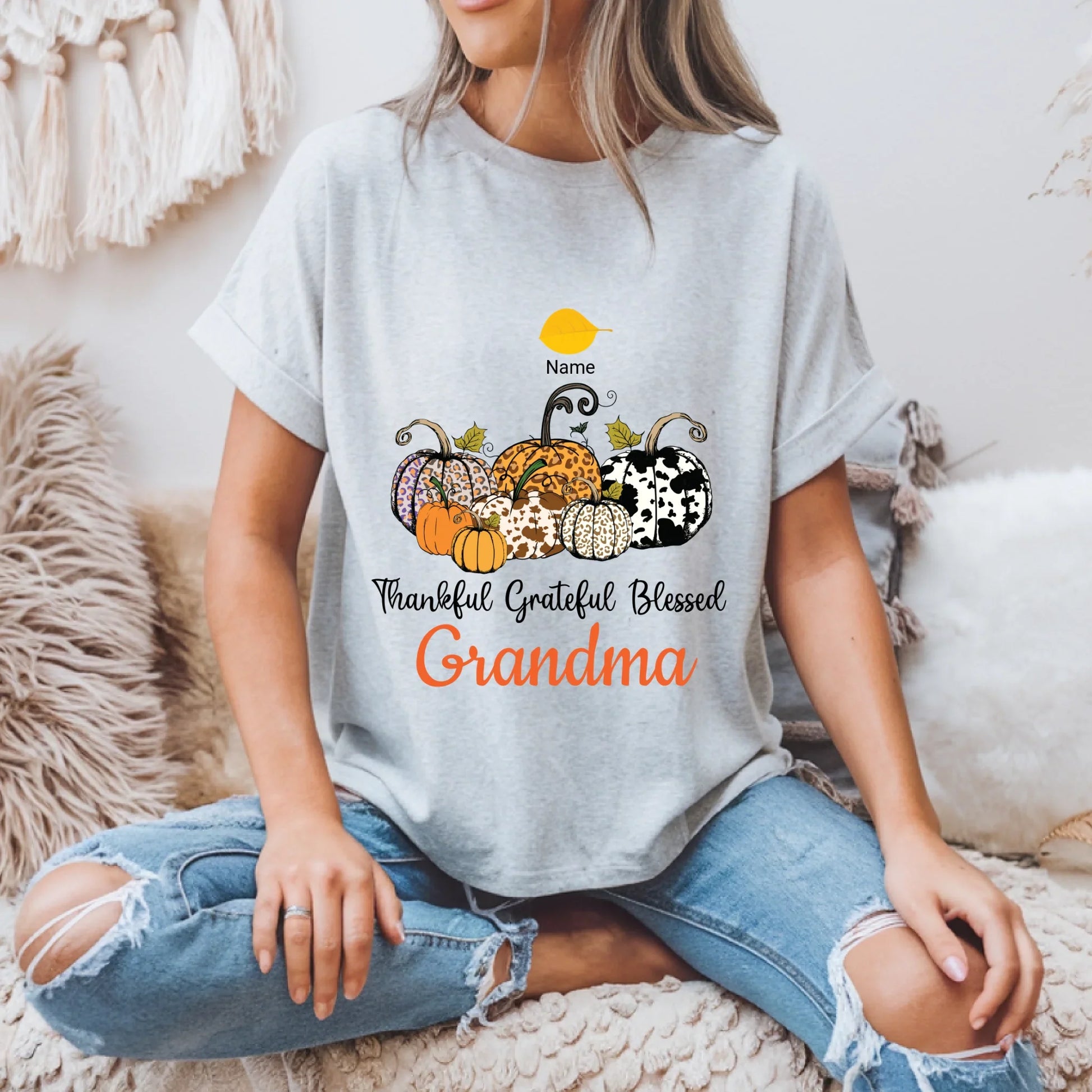 Personalized “Thankful Grateful Blessed Nana” Shirt – Custom Fall Leaves with Grandkids' Names Hoodie, Sweatshirt (Image 2)