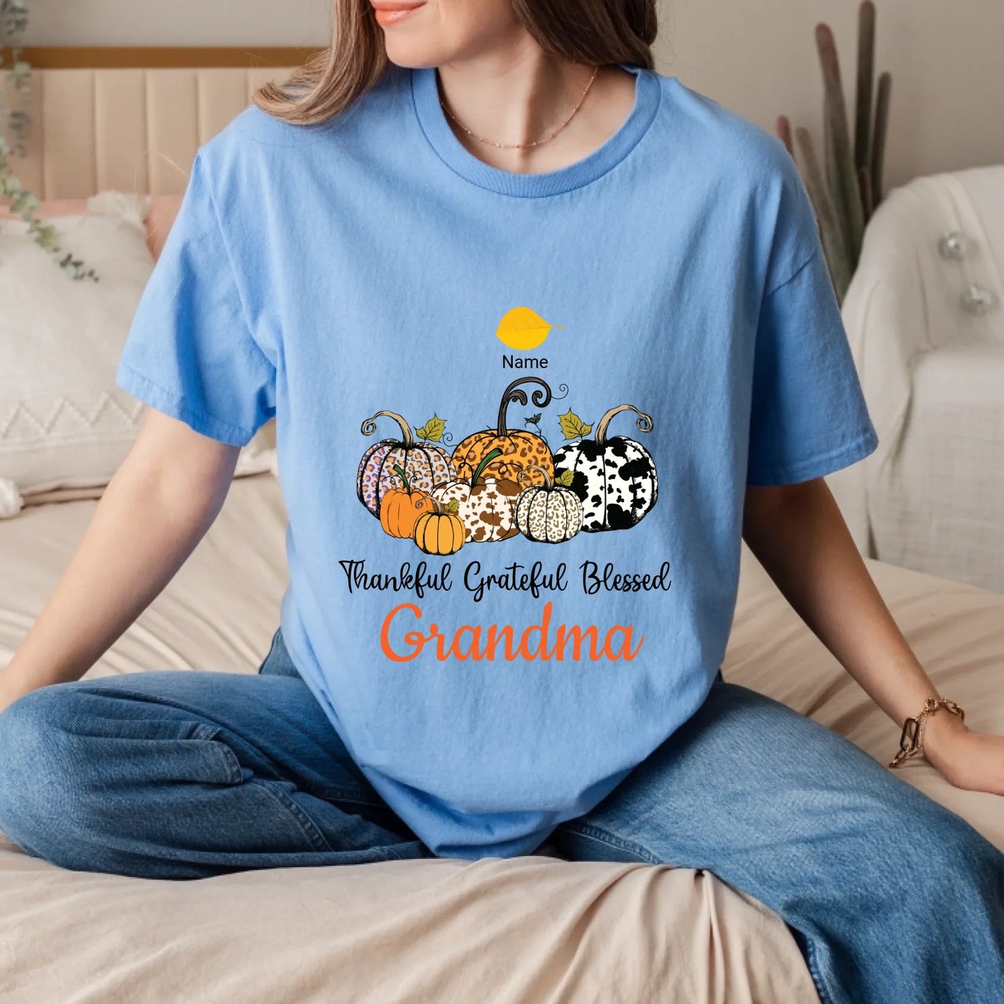 Personalized “Thankful Grateful Blessed Nana” Shirt – Custom Fall Leaves with Grandkids' Names Hoodie, Sweatshirt (Image 3)
