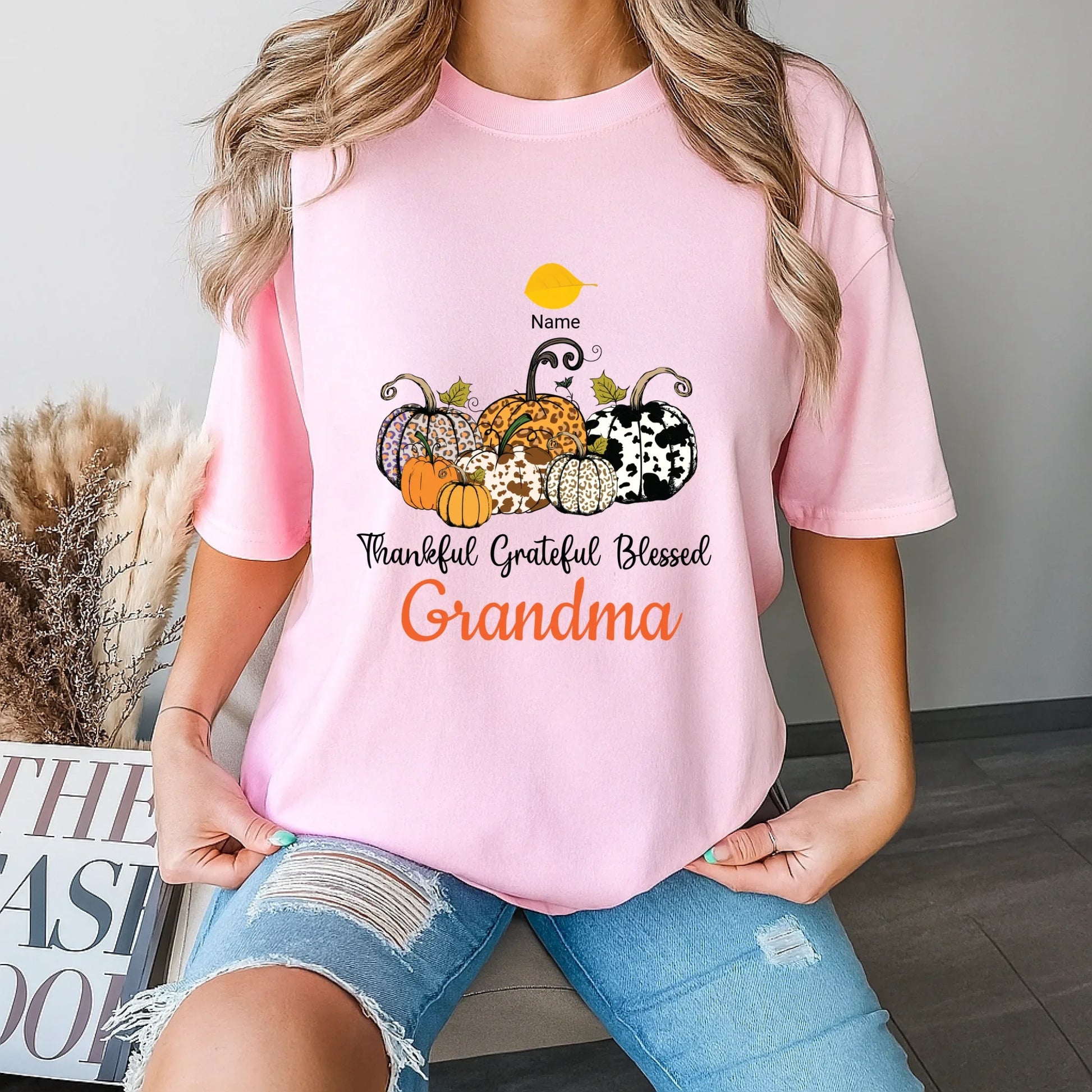 Personalized “Thankful Grateful Blessed Nana” Shirt – Custom Fall Leaves with Grandkids' Names Hoodie, Sweatshirt (Image 5)