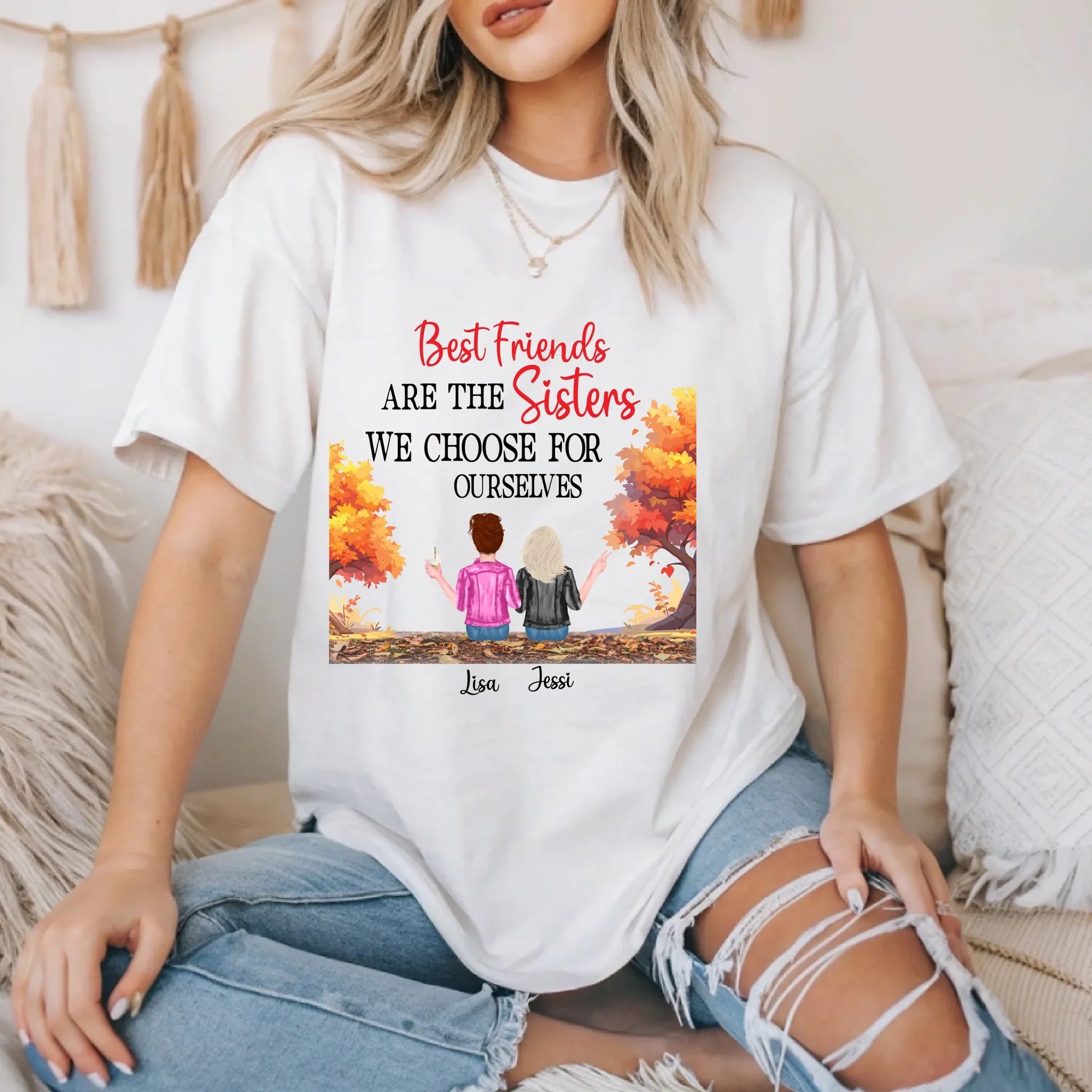 Custom Thanksgiving BFF Shirt – “Sisters by Heart” Personalized Fall Tee Hoodie, Sweatshirt | InkThreadWorks.com (Image 1)